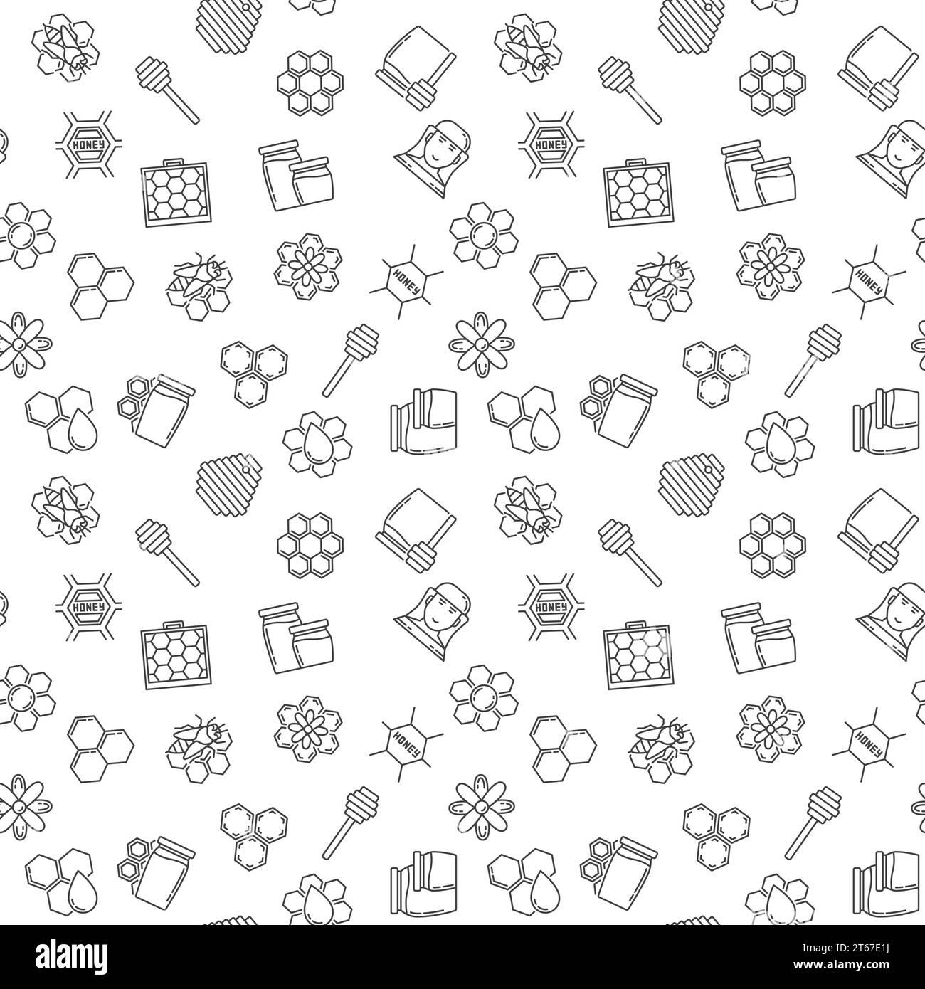Apiary and beekeeping vector seamless pattern or background in outline ...