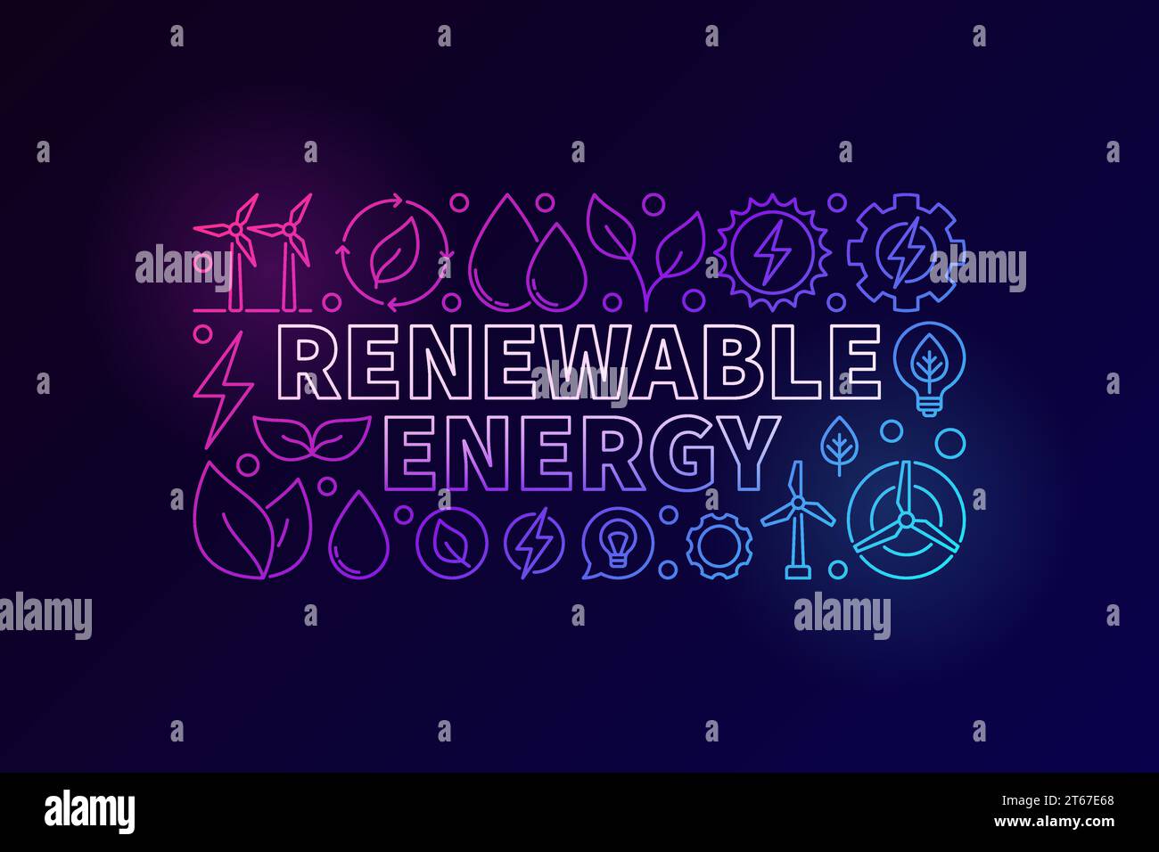 Renewable Energy colorful banner. Vector clean energy concept illustration in thin line style Stock Vector