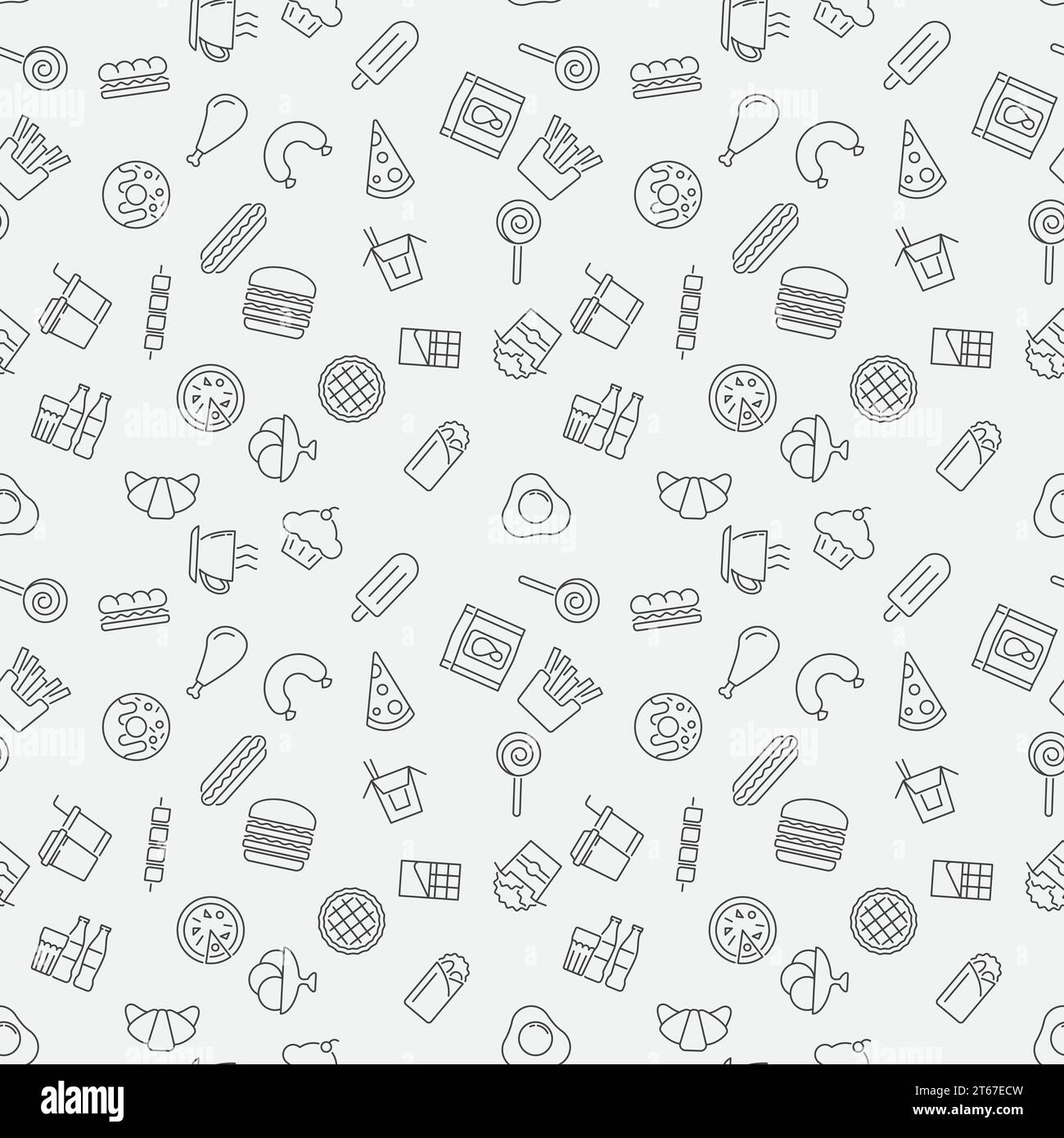 Fast food vector minimal seamless pattern in thin line style Stock ...