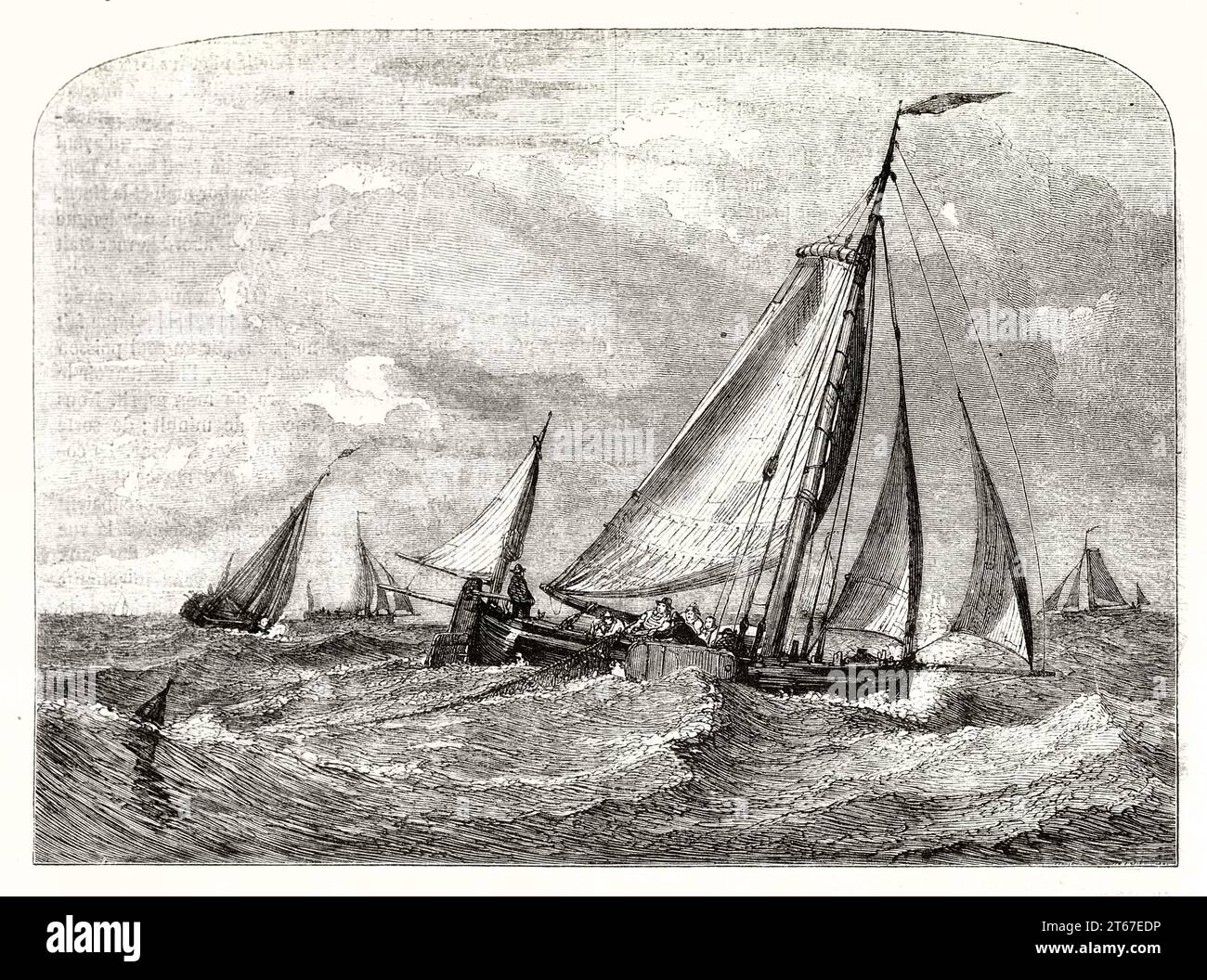 Old illustration of fishing boats on the Dogger Bank, North sea. By Linton,  publ. on Magasin Pittoresque, Paris, 1851 Stock Photo - Alamy
