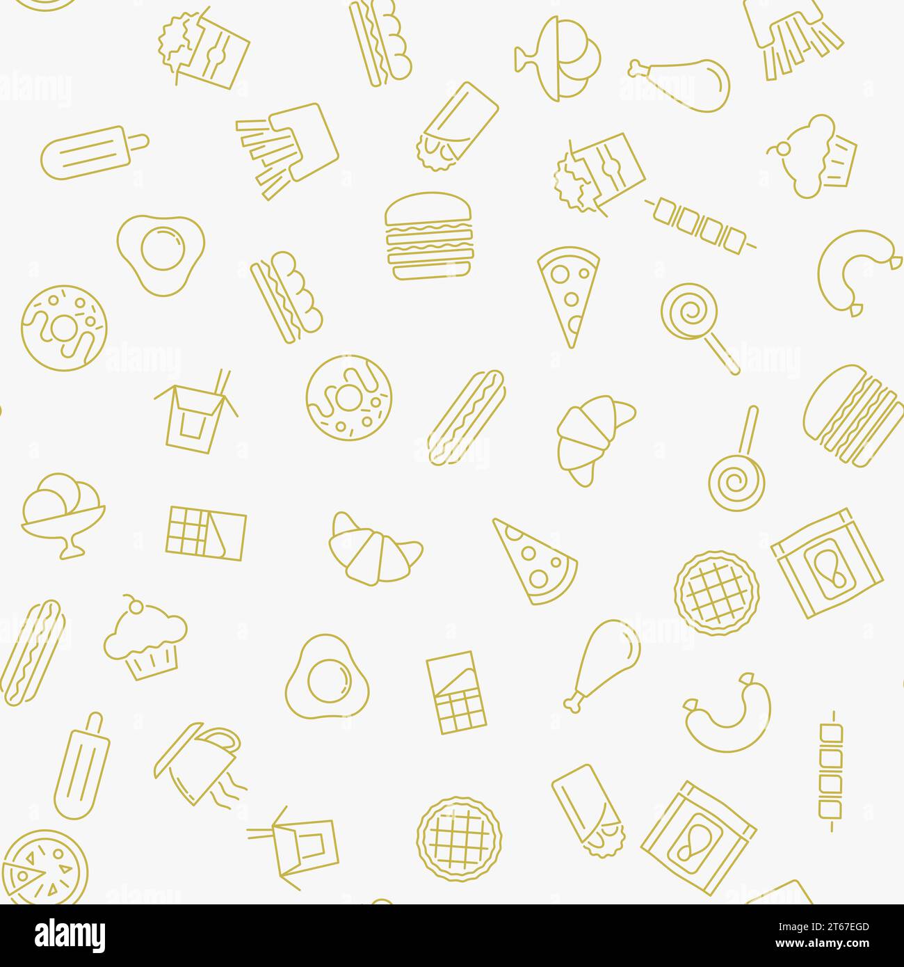 Fast food minimal vector seamless pattern made with outline junk food ...