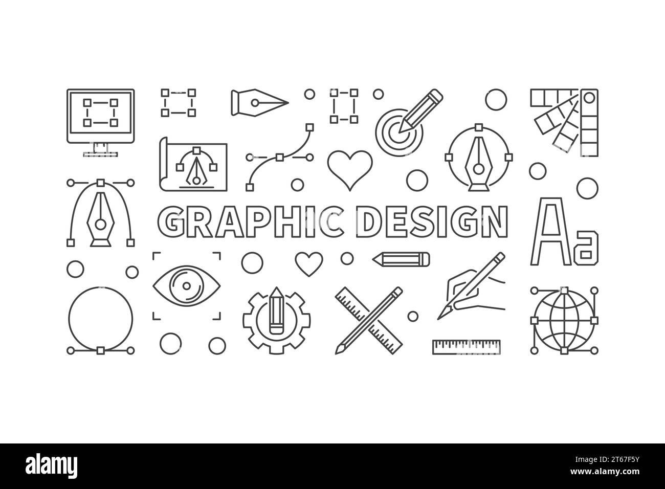Graphic design vector illustration or horizontal banner in thin line ...