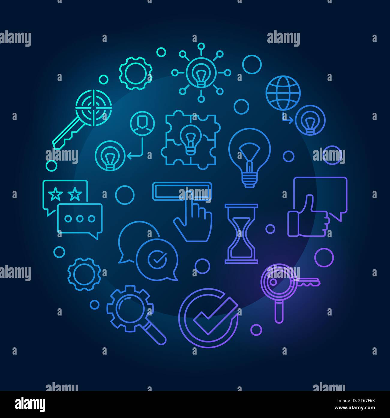 Brand round vector blue creative illustration in thin line style on ...