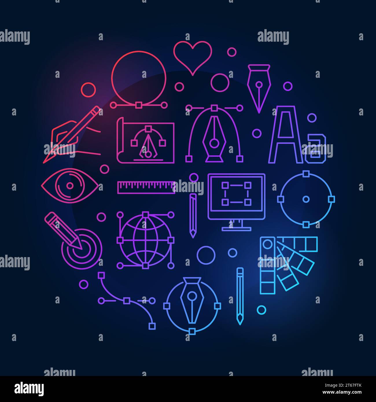 Vector graphic design colored round illustration in thin line style on ...