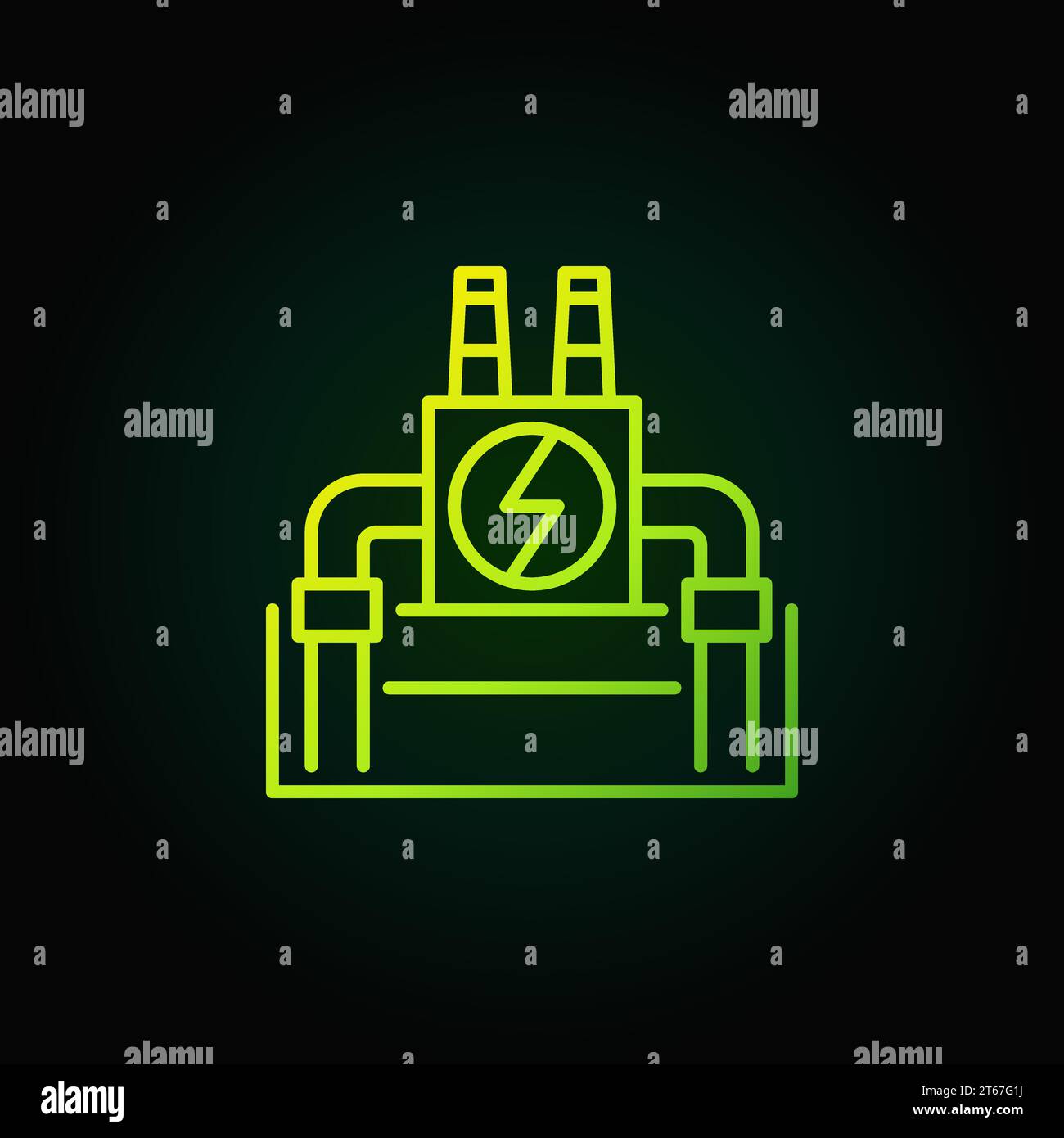 Vector geothermal power plant green icon - vector outline bright symbol ...