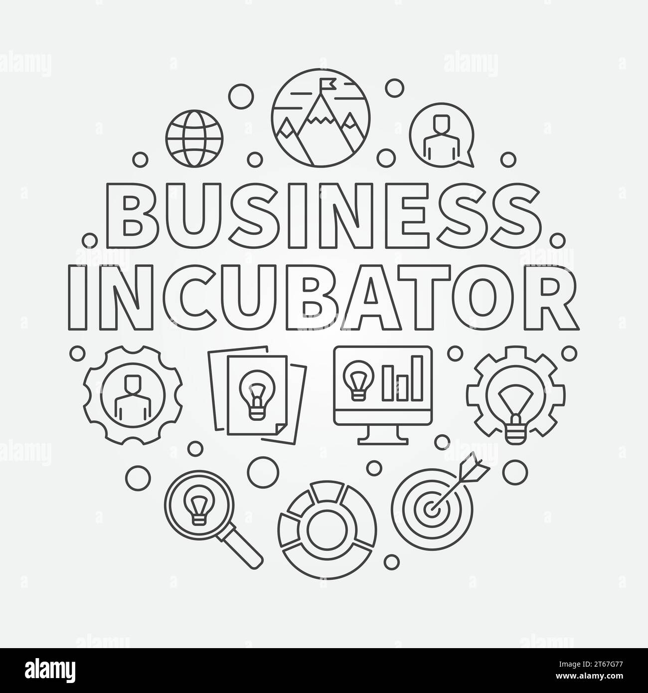 Business Incubator round vector concept illustration in thin line style ...