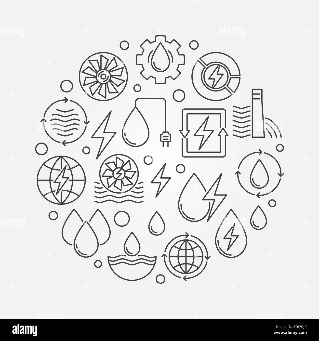 Water power round illustration. Vector renewable energy concept outline