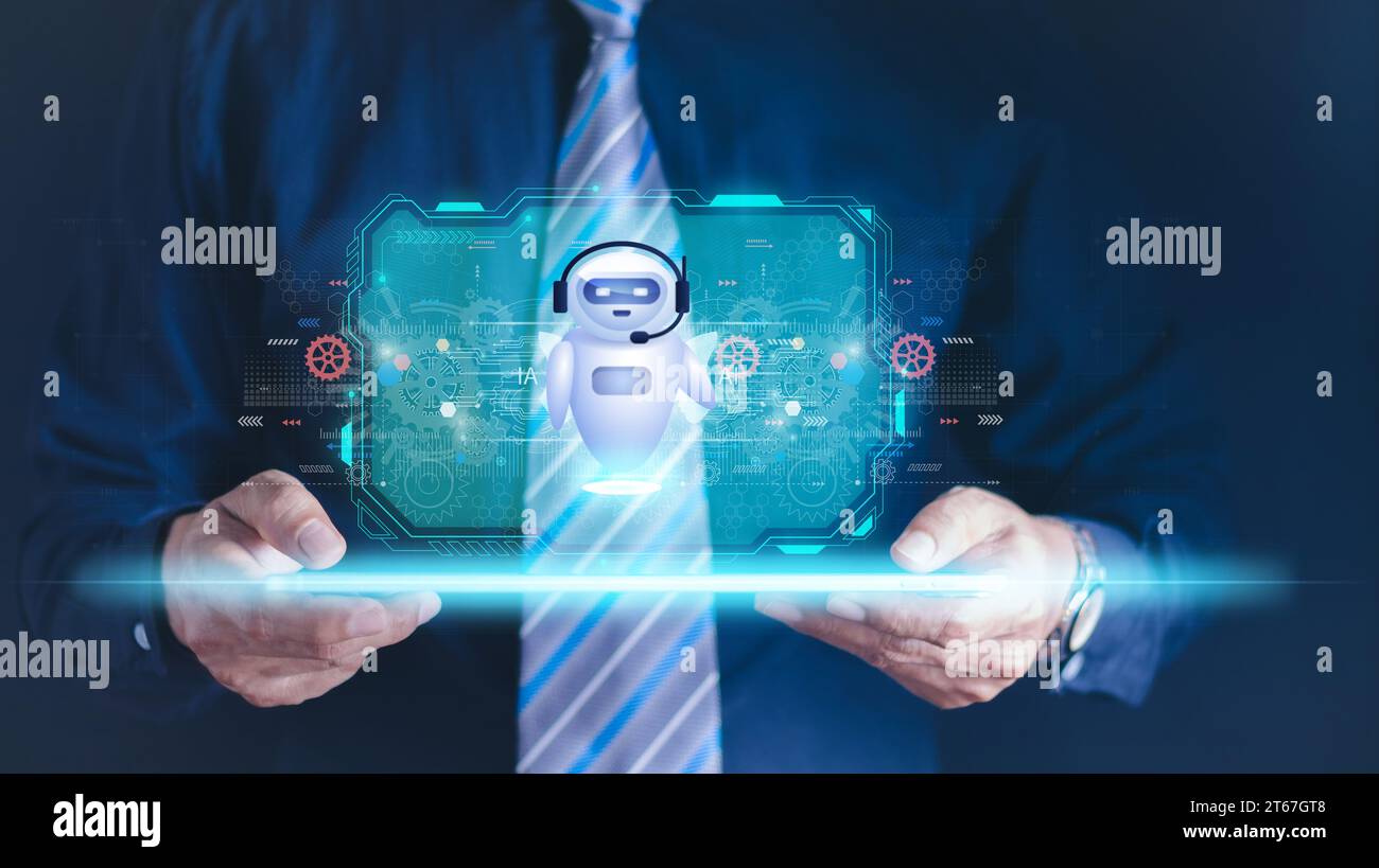 Ai tech businessman show virtual graphic global internet connect chat