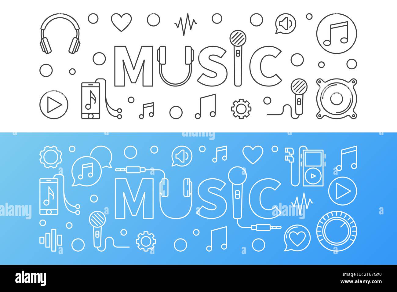 Music modern vector banners in thin line style Stock Vector Image & Art ...