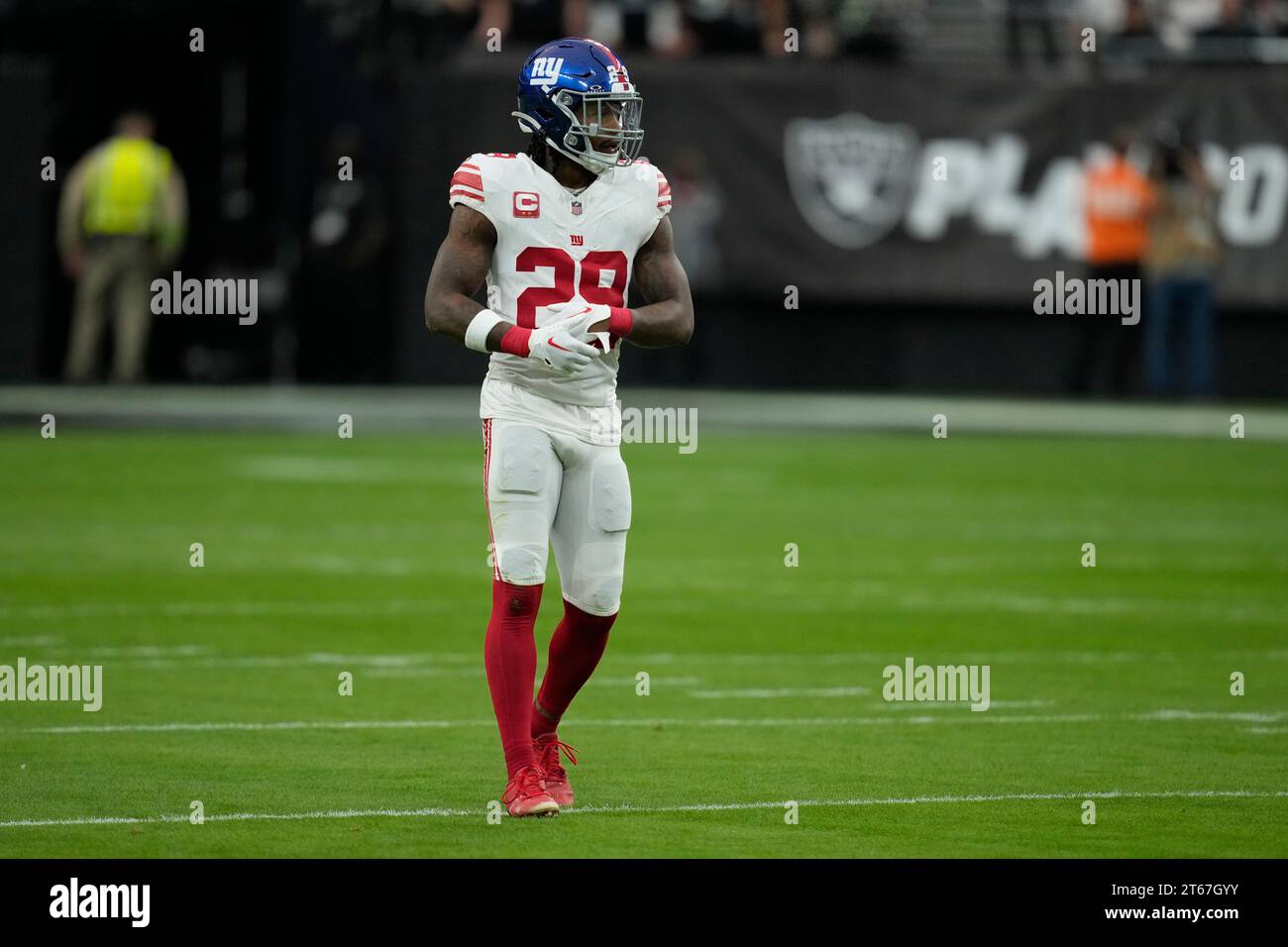 New York Giants safety Xavier McKinney (29) plays against the Las Vegas ...