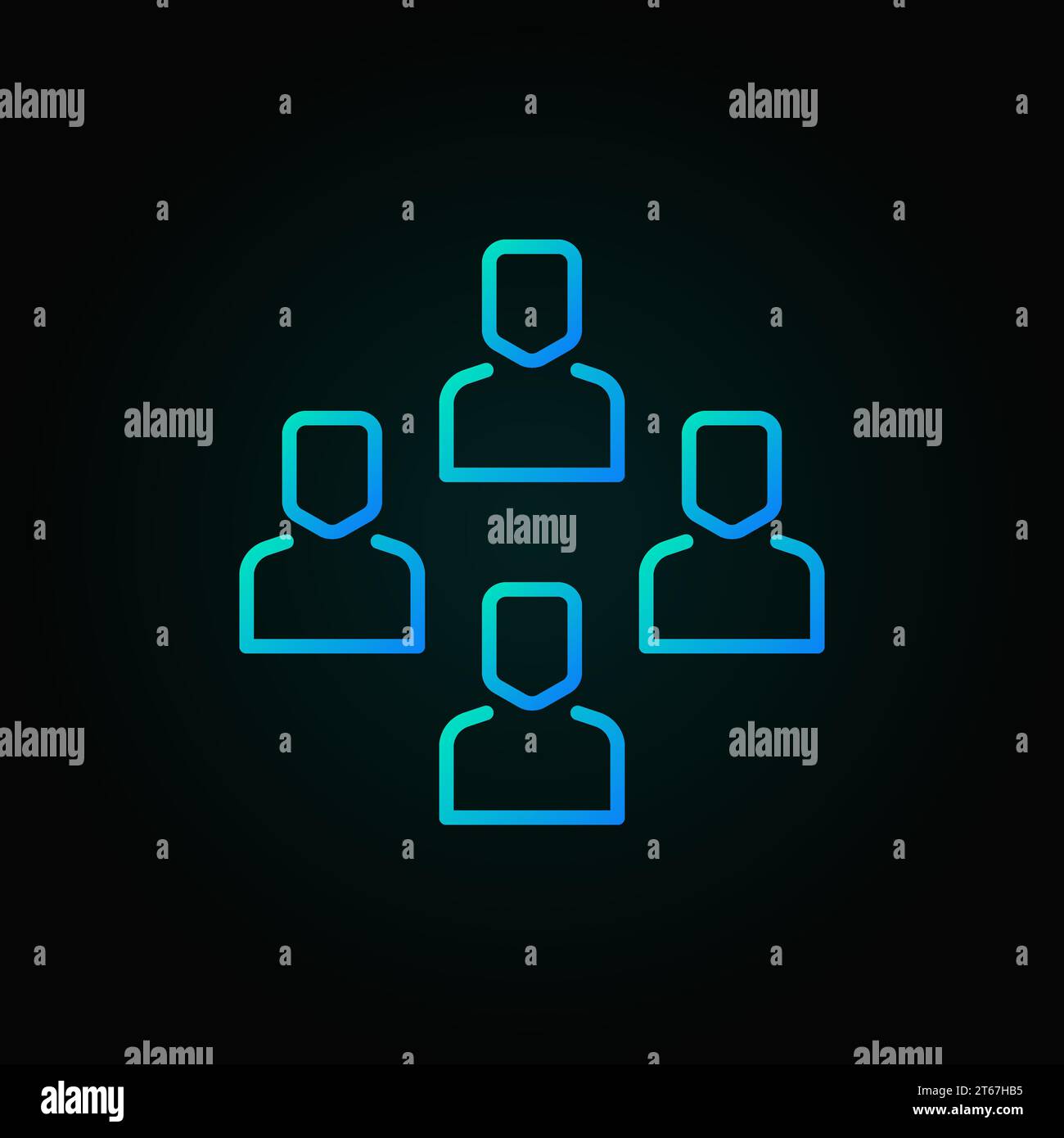 Outsourcing vector blue icon with workers. Concept thin line design element on dark background Stock Vector