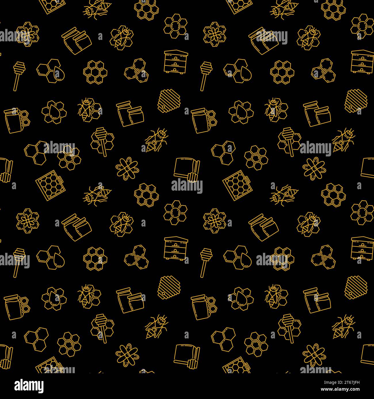 Beekeeping dark vector seamless pattern or background in outline style Stock Vector