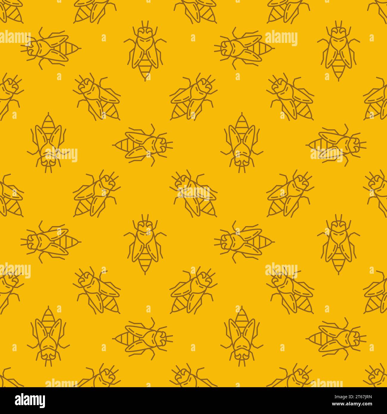 Bee yellow vector seamless pattern or background made with thin line bees icons Stock Vector