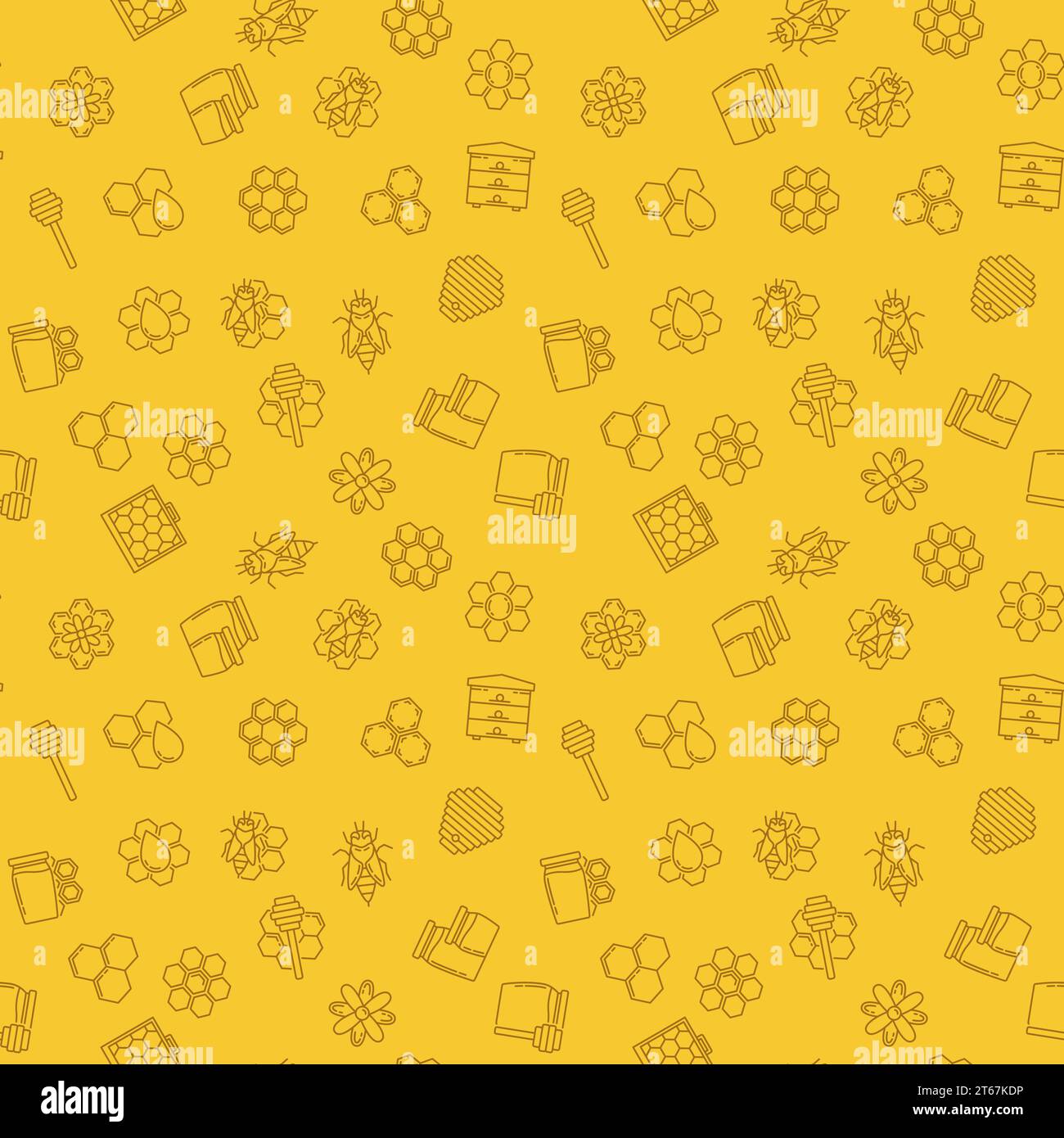 Beekeeper yellow vector seamless pattern or background in outline style Stock Vector