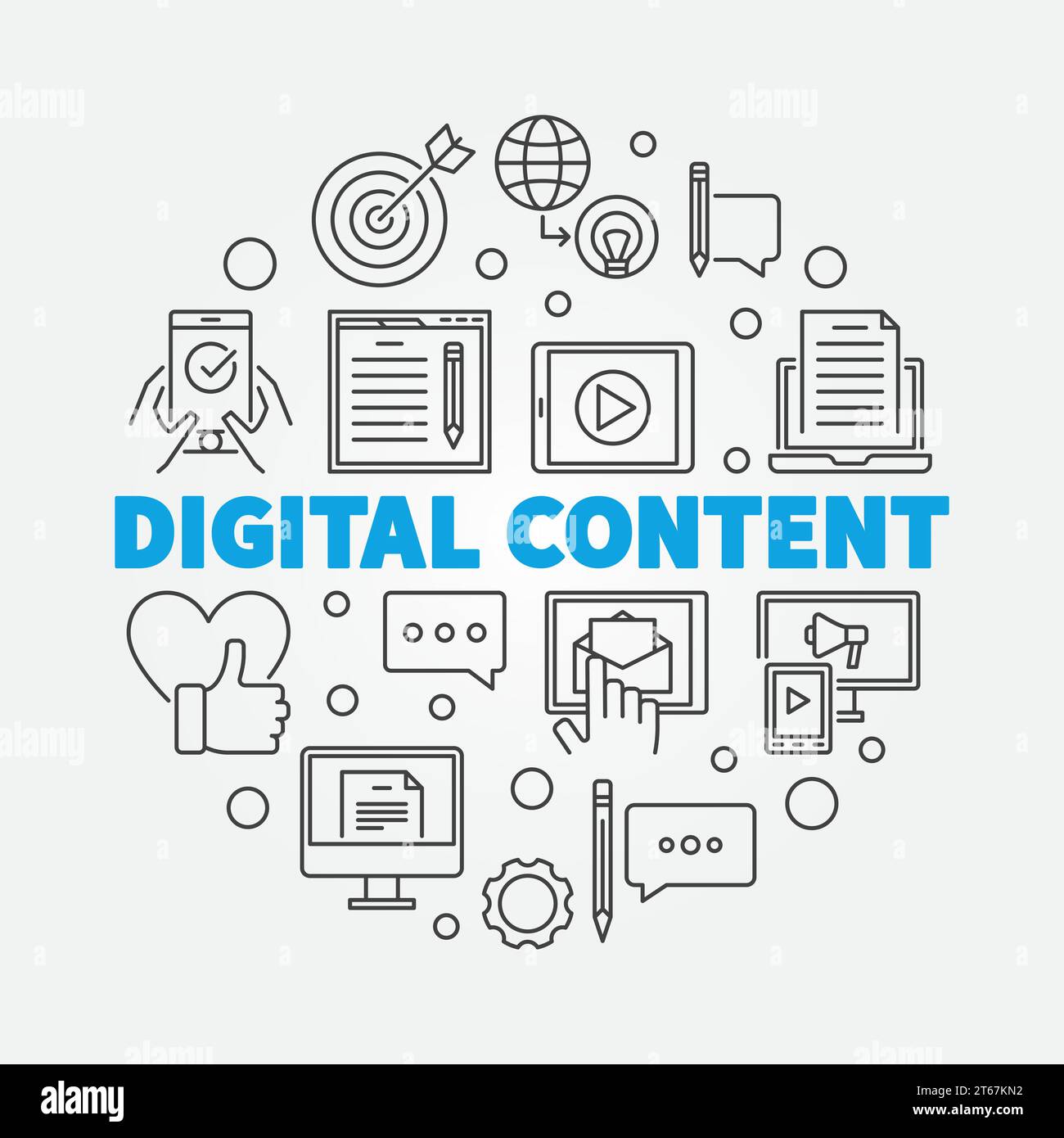 Digital Content round outline vector minimal illustration Stock Vector