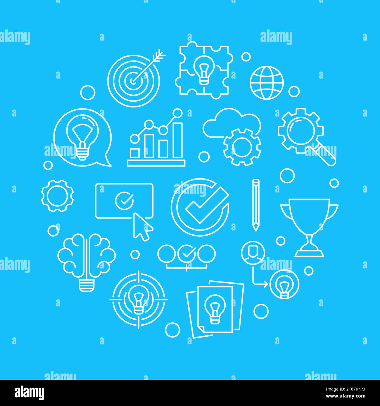 Brainstorming creative round vector thin line illustration on blue background Stock Vector