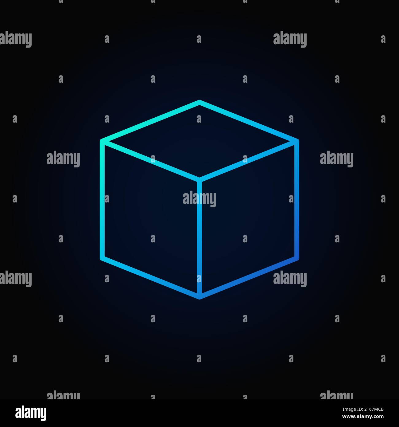 Cube blue icon - vector box concept symbol or logo element on dark ...