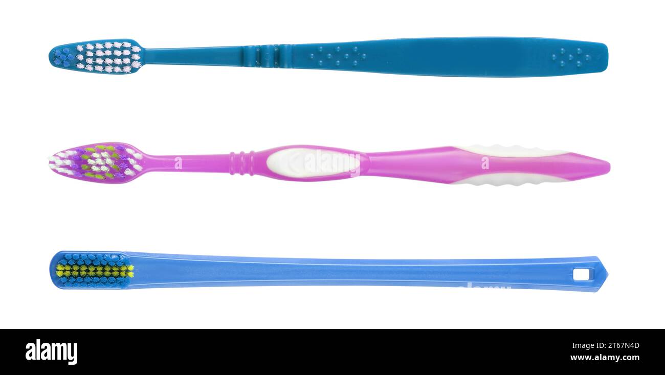 Set of different colorful toothbrushes on white background Stock Photo ...