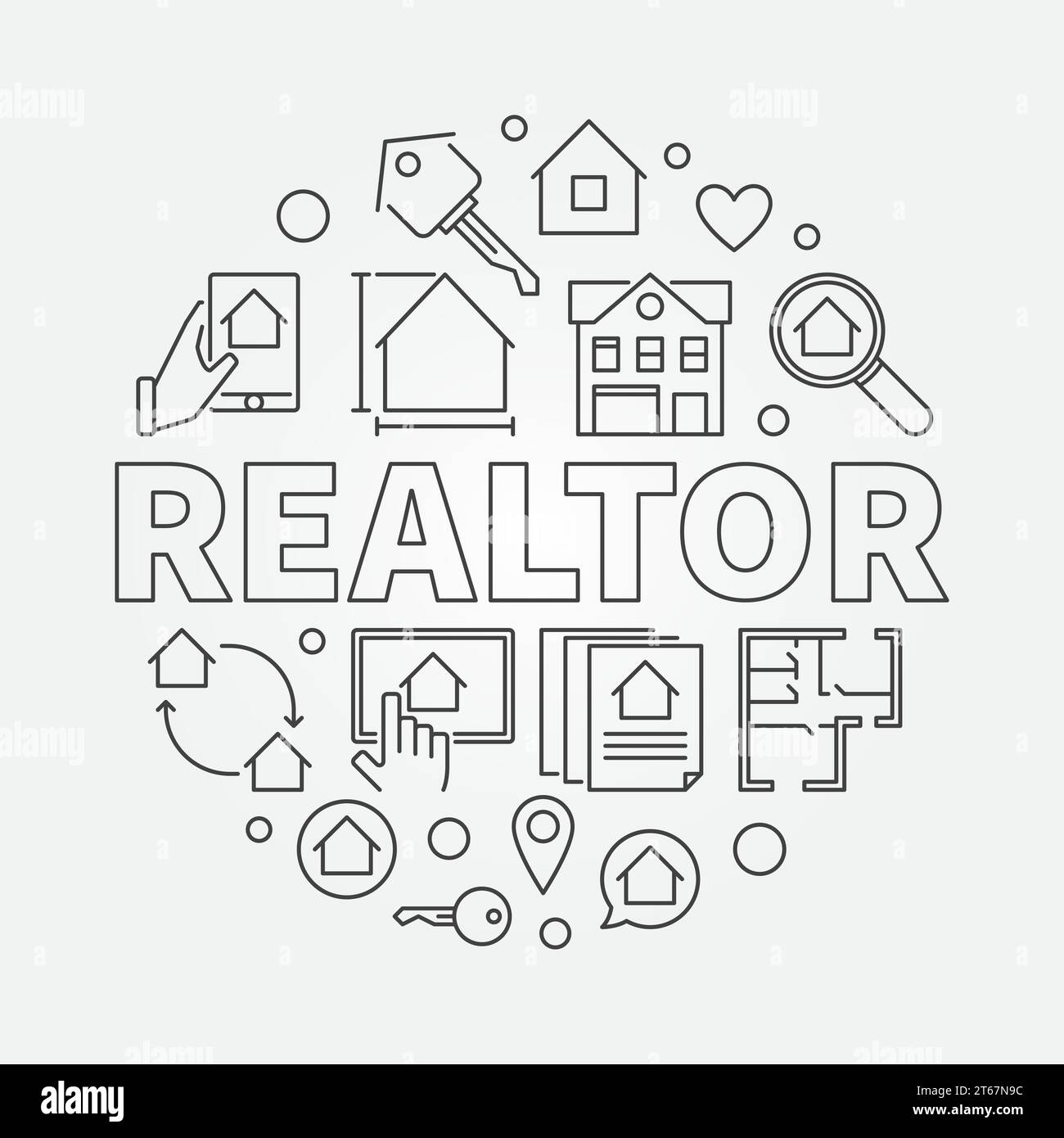 Realtor round vector concept illustration in thin line style Stock ...