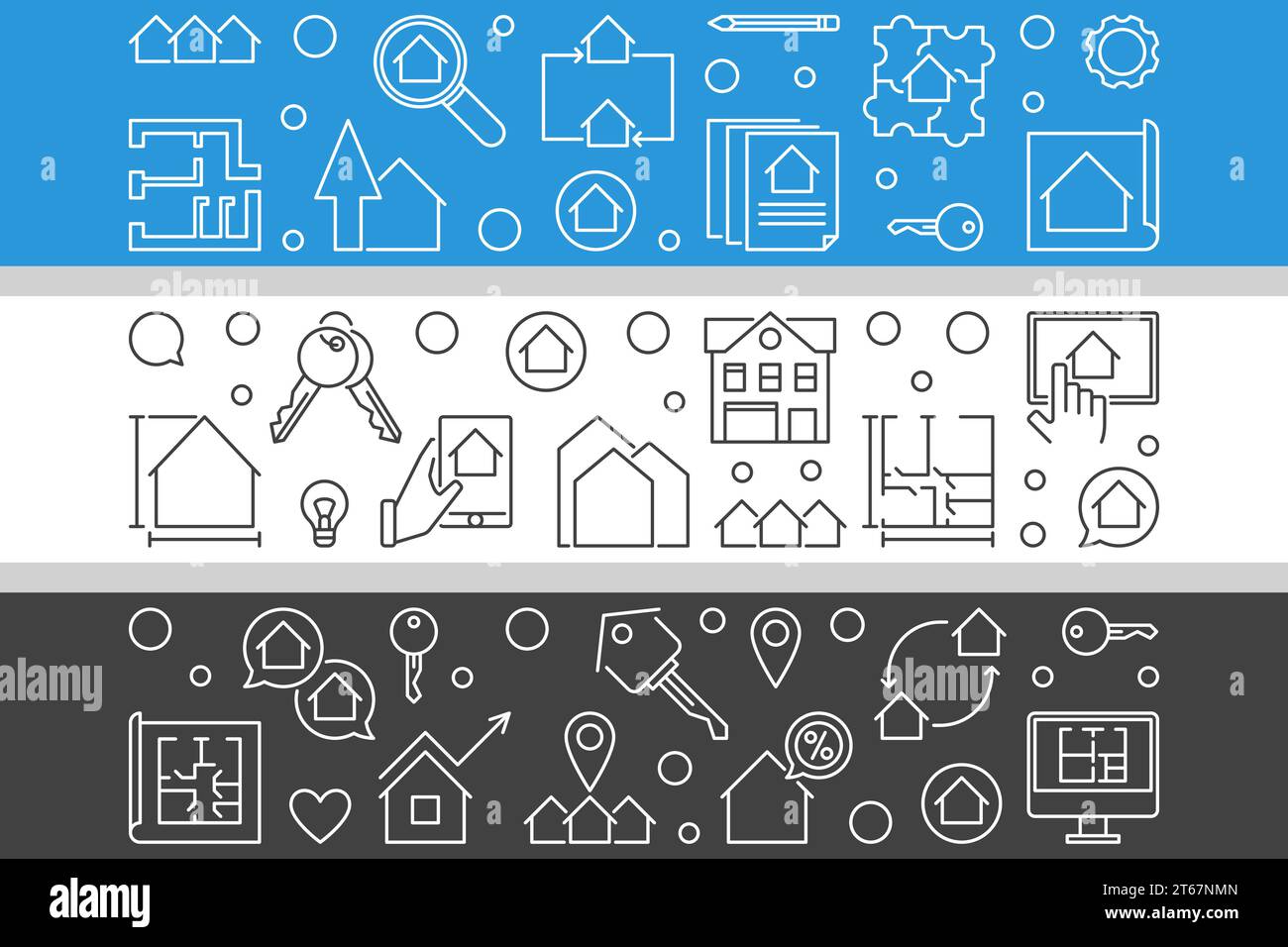 Vector set of three Real Estate creative banners in thin line style ...