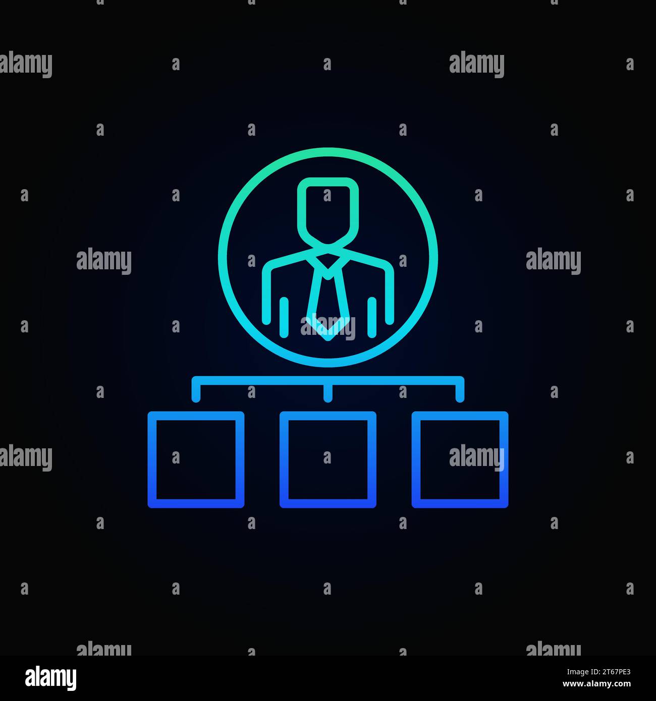 Thin line outsourcing blue concept icon or design element on dark background Stock Vector