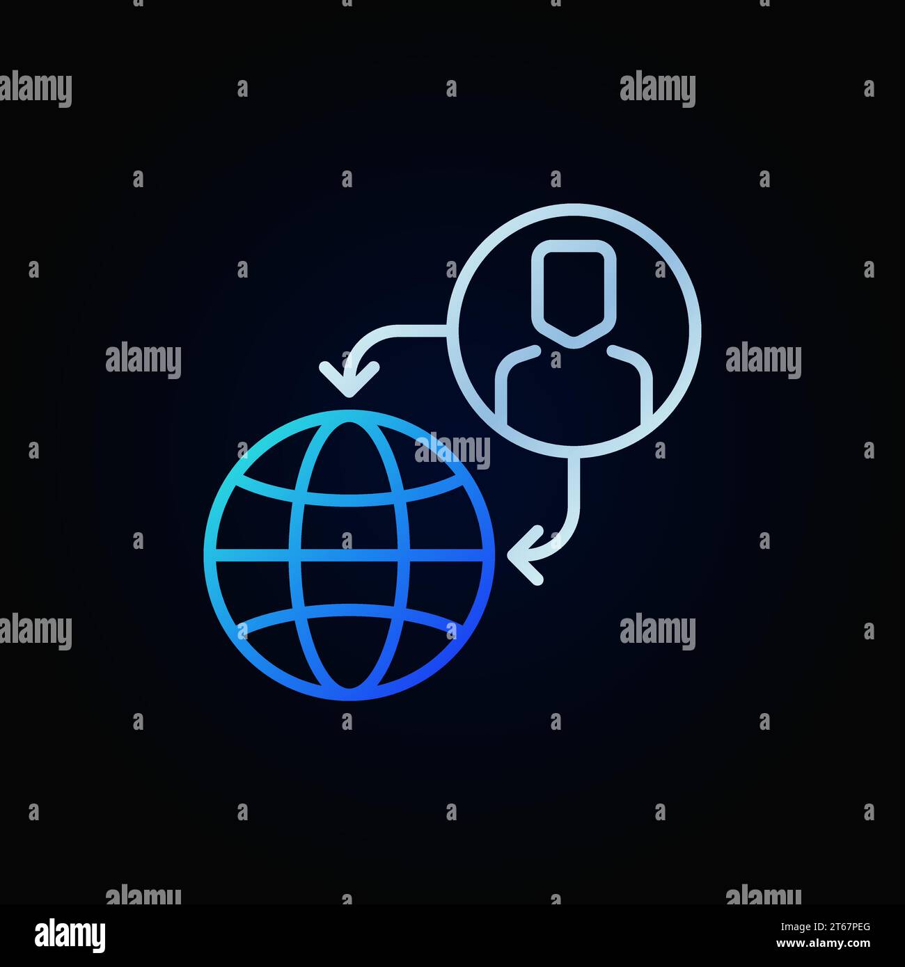 Vector outsourcing outline blue icon or design element on dark background Stock Vector