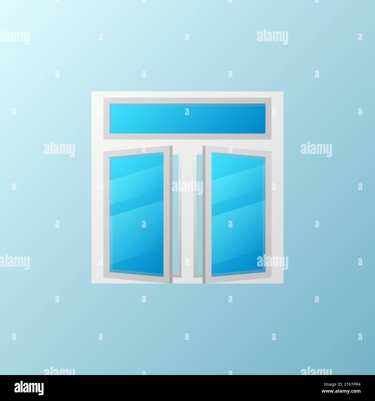 Open plastic window with blue bright glass vector icon or design element Stock Vector