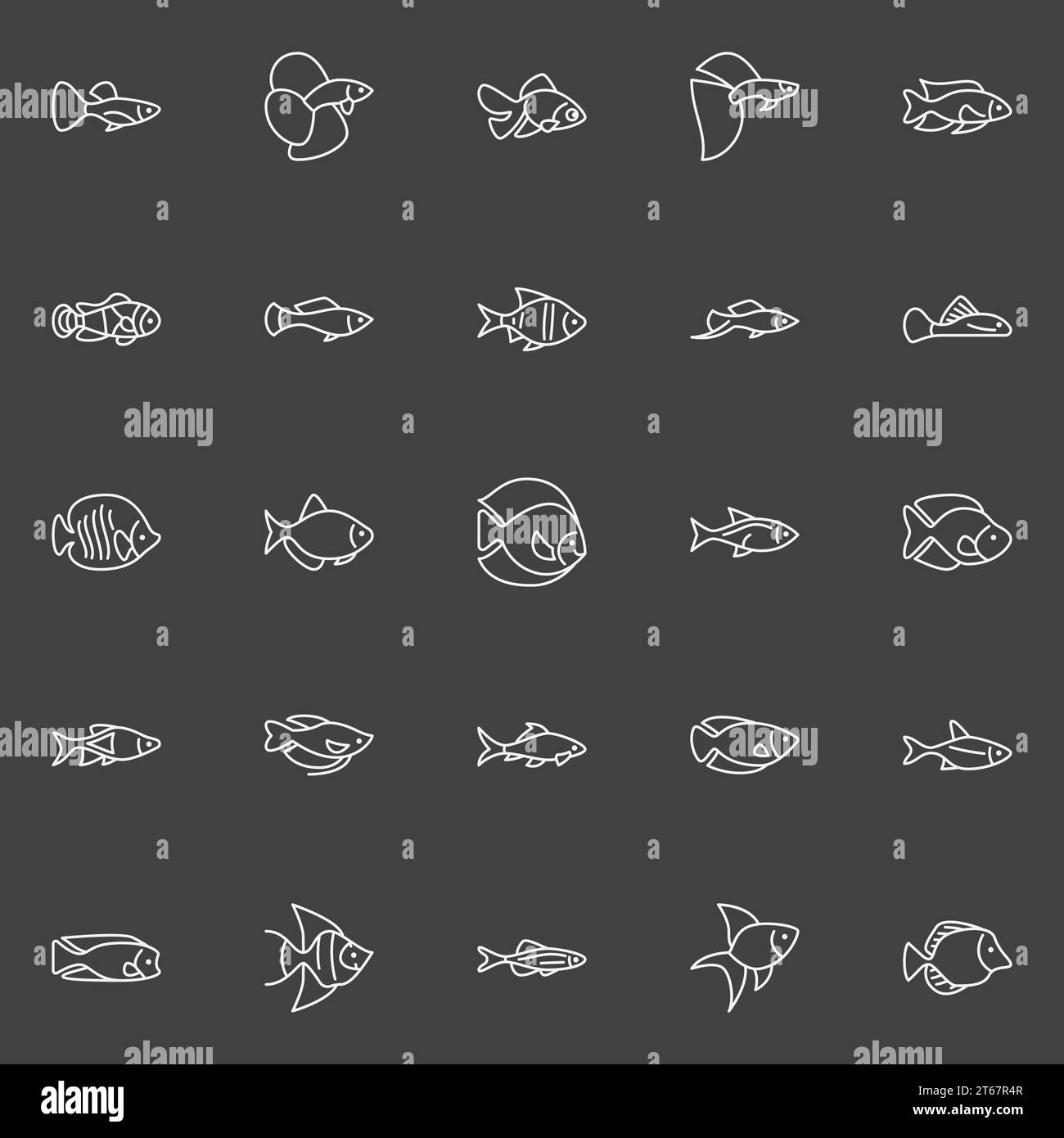 Aquarium fish line icons - vector minimal outline freshwater and ...
