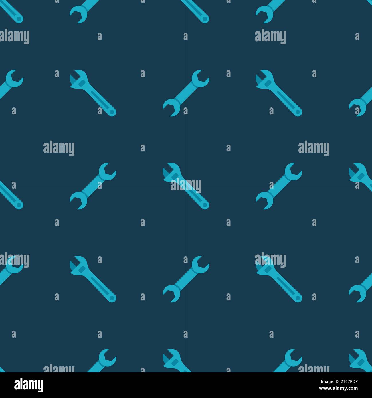 Plumbing concept texture. Vector dark blue seamless pattern made with flat wrench icons Stock Vector