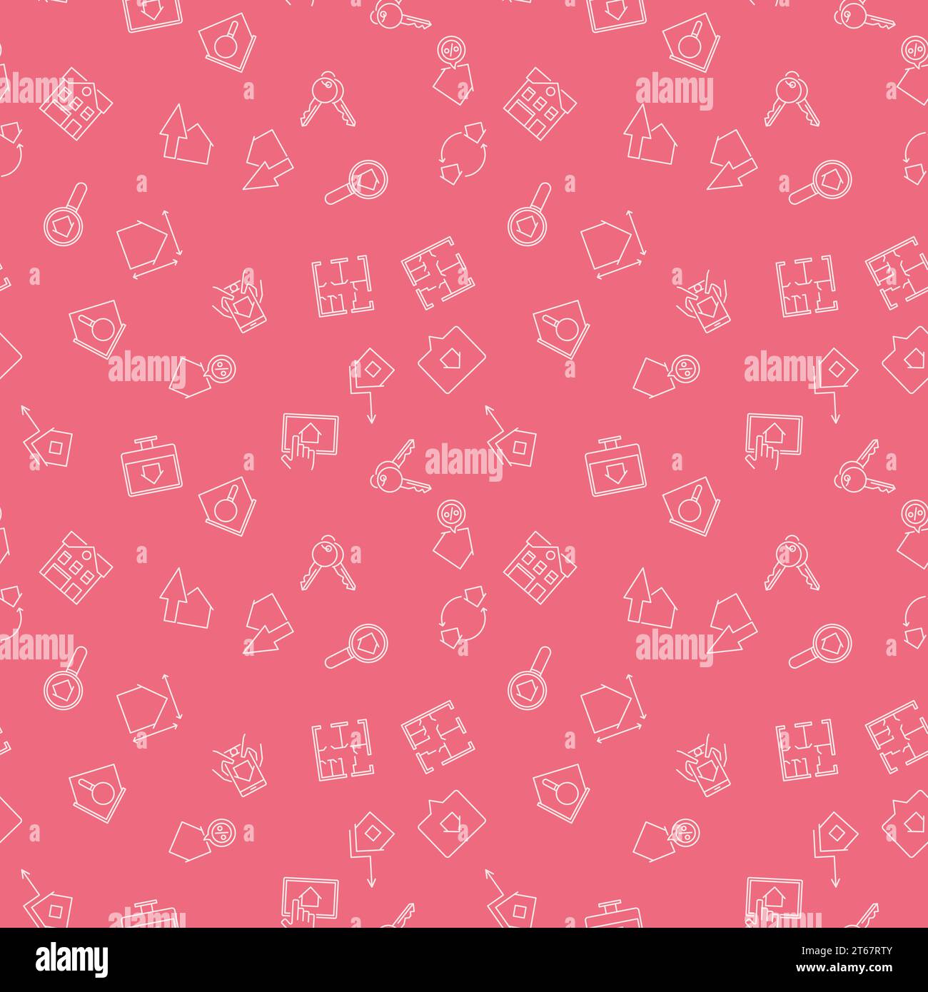 Real estate vector red outline seamless business pattern Stock Vector