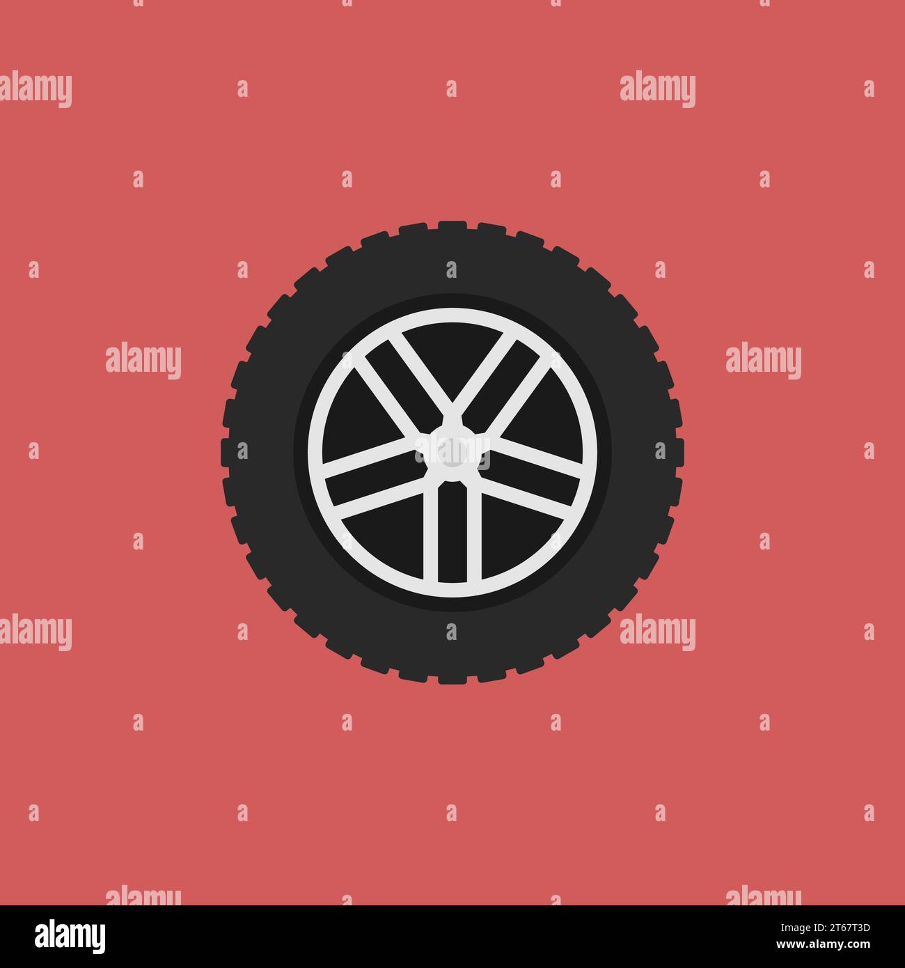 Car wheel vector flat symbol or icon on red background Stock Vector