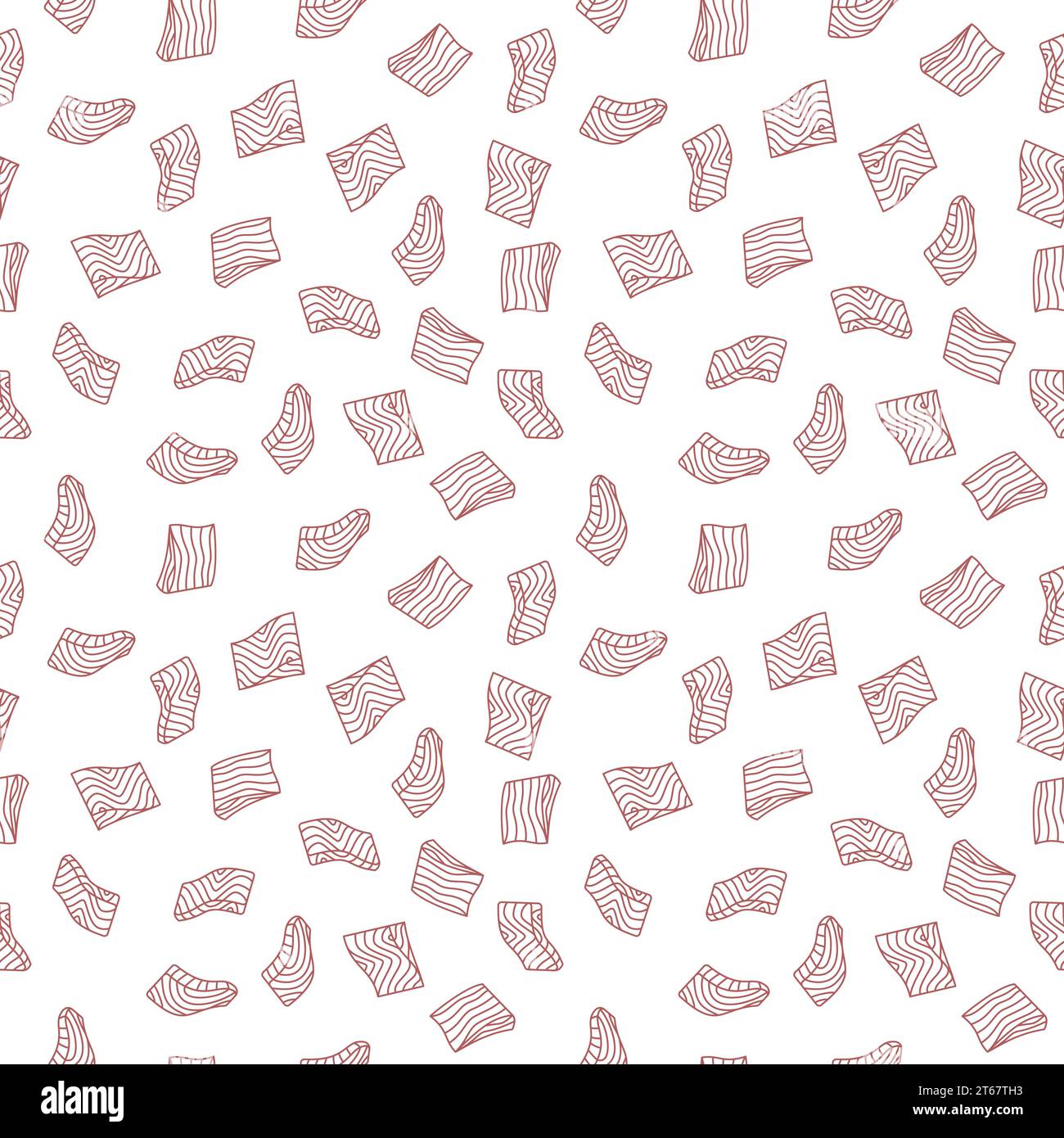 Red fish fillet or steak vector seamless pattern or texture in thin line style Stock Vector