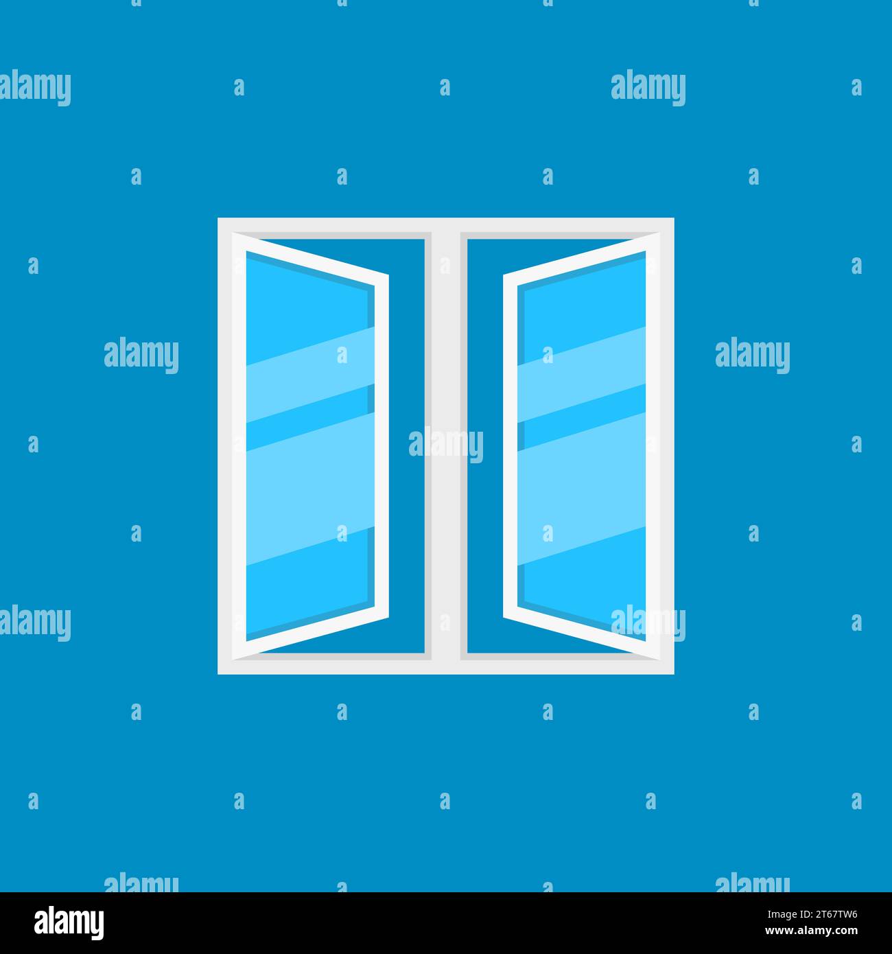 Flat open plastic window vector icon or logo element on blue background Stock Vector