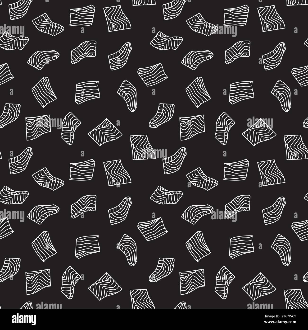 Salmon fish fillet or steak vector dark seamless pattern or texture in ...