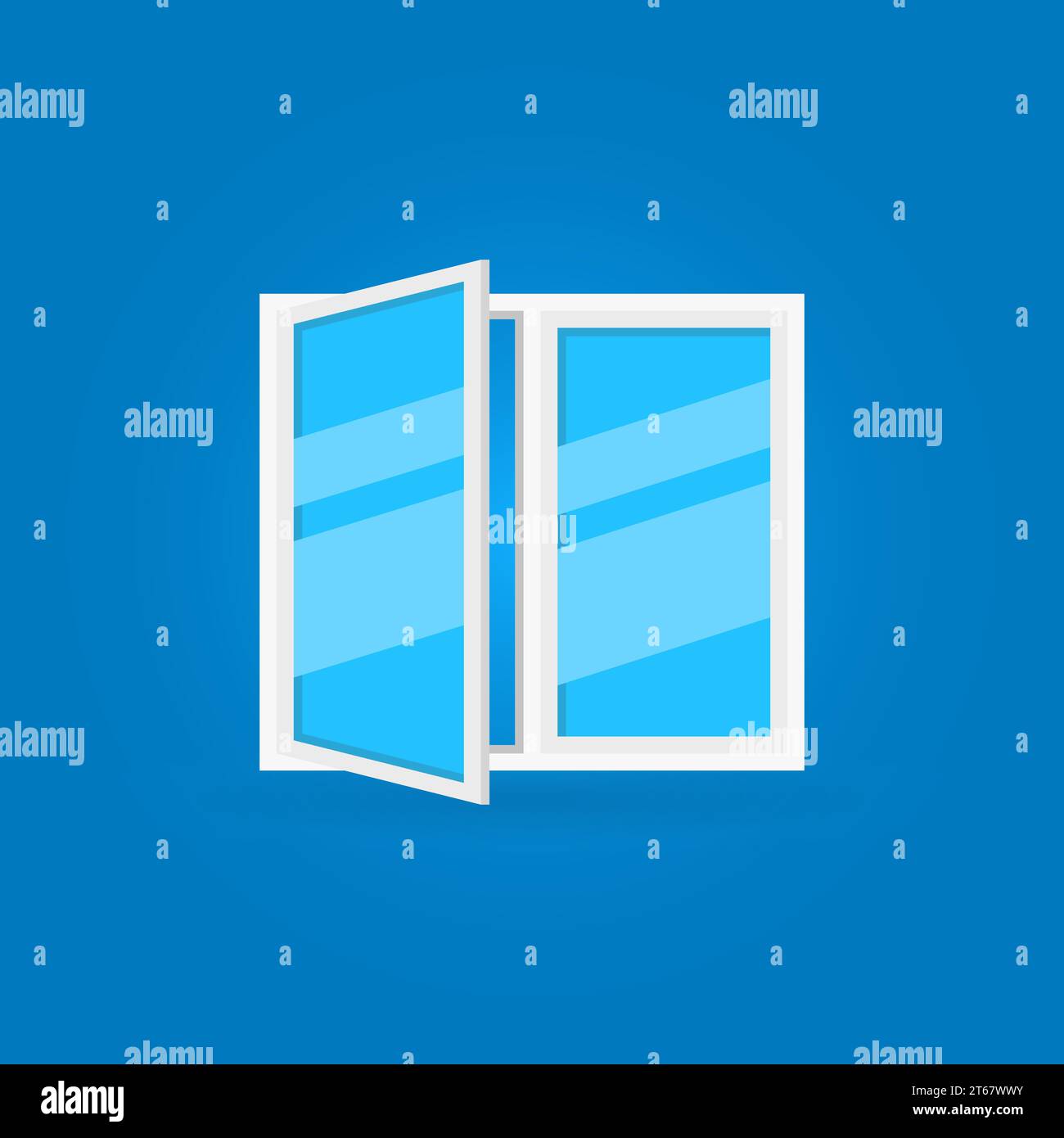 White open window with blue glass vector icon or symbol in flat style