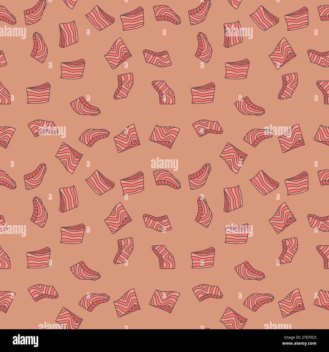 Fillet pieces of salmon red fish vector creative seamless pattern or ...