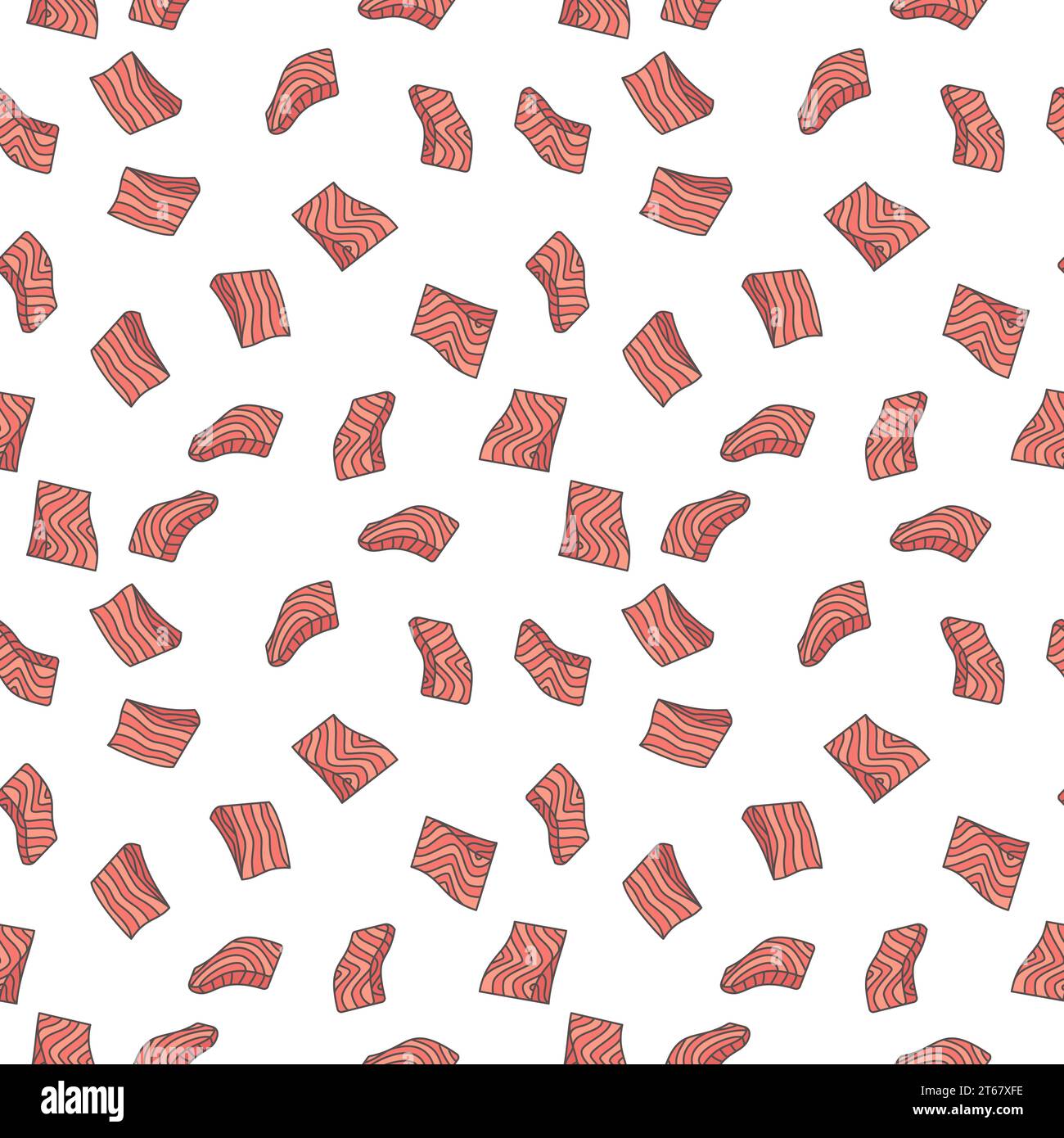 Salmon red fish fillet vector concept colorful seamless pattern or texture Stock Vector