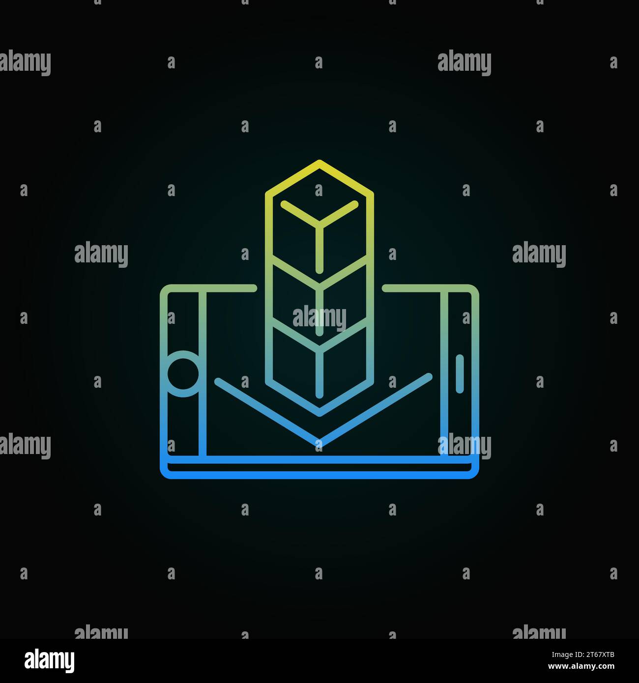 AR in smartphone colored icon. Vector augmented reality linear symbol or design element on dark background Stock Vector