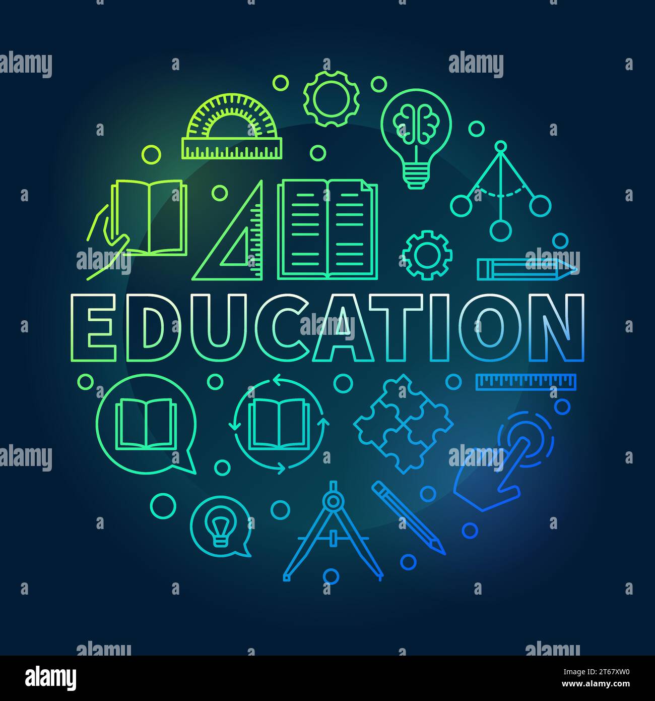 Education vector round colorful concept illustration in thin line style ...