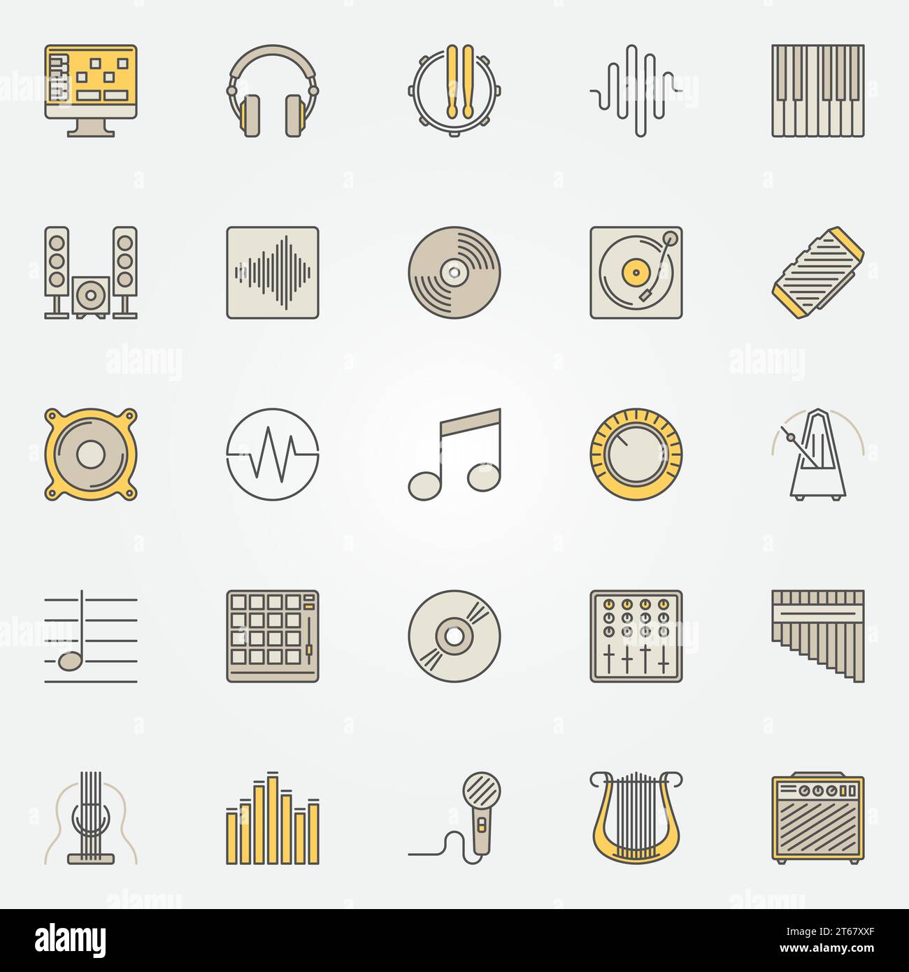 Music colored vector icons. Vinyl, equalizer, audio and other creative symbols Stock Vector