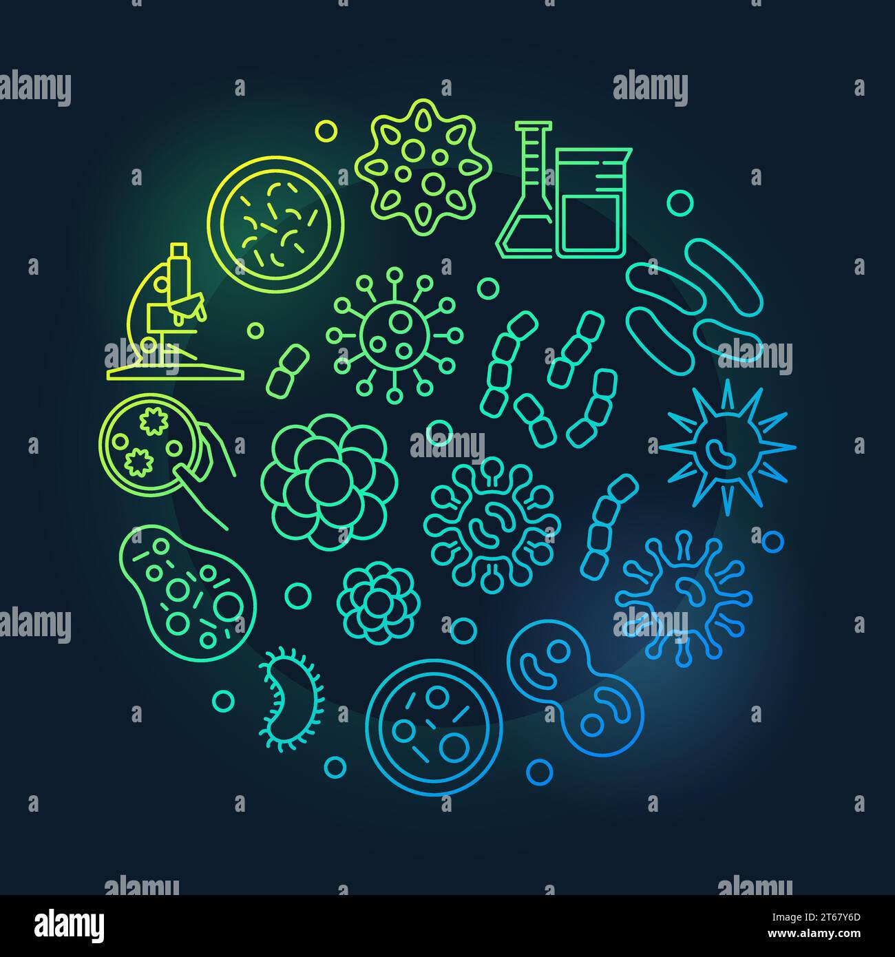 Virus and bacteria round green symbol made with microbes and viruses ...