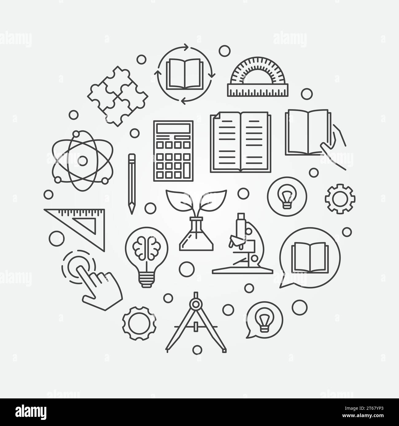 Education vector round minimal concept illustration in outline style ...