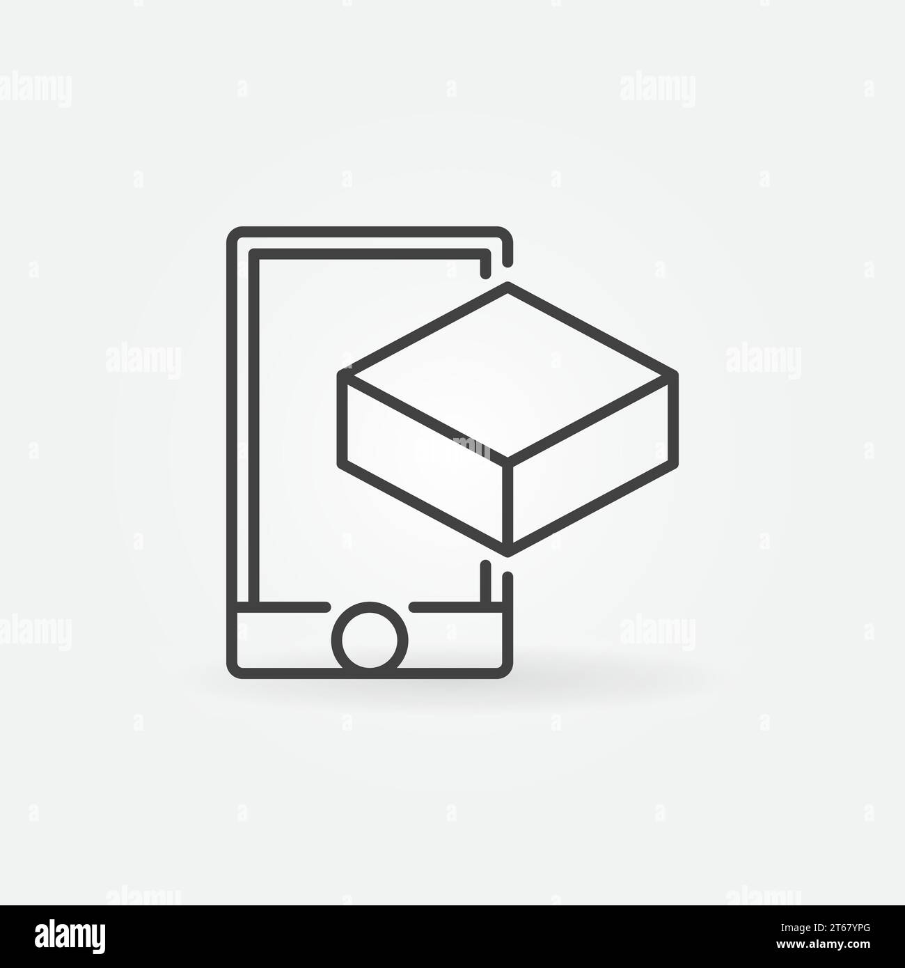 Smartphone with cube linear icon. Vector AR outline symbol or logo element Stock Vector