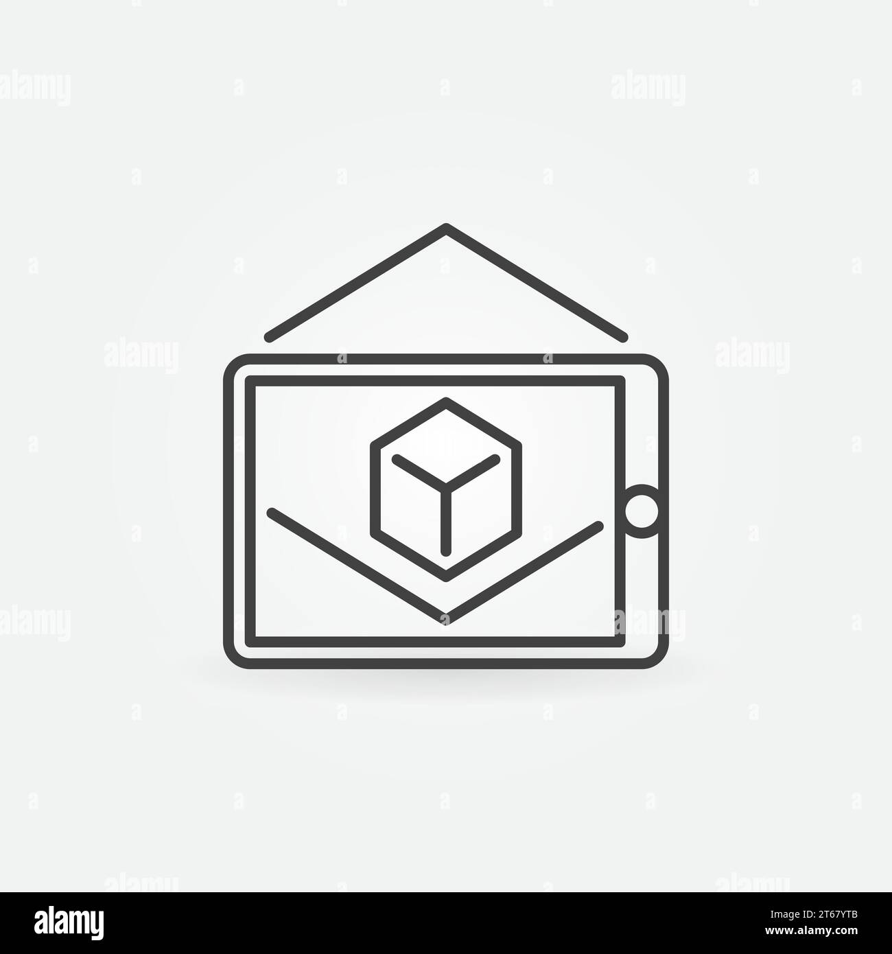Tablet with cube outline icon. Augmented Reality vector linear symbol or design element Stock Vector