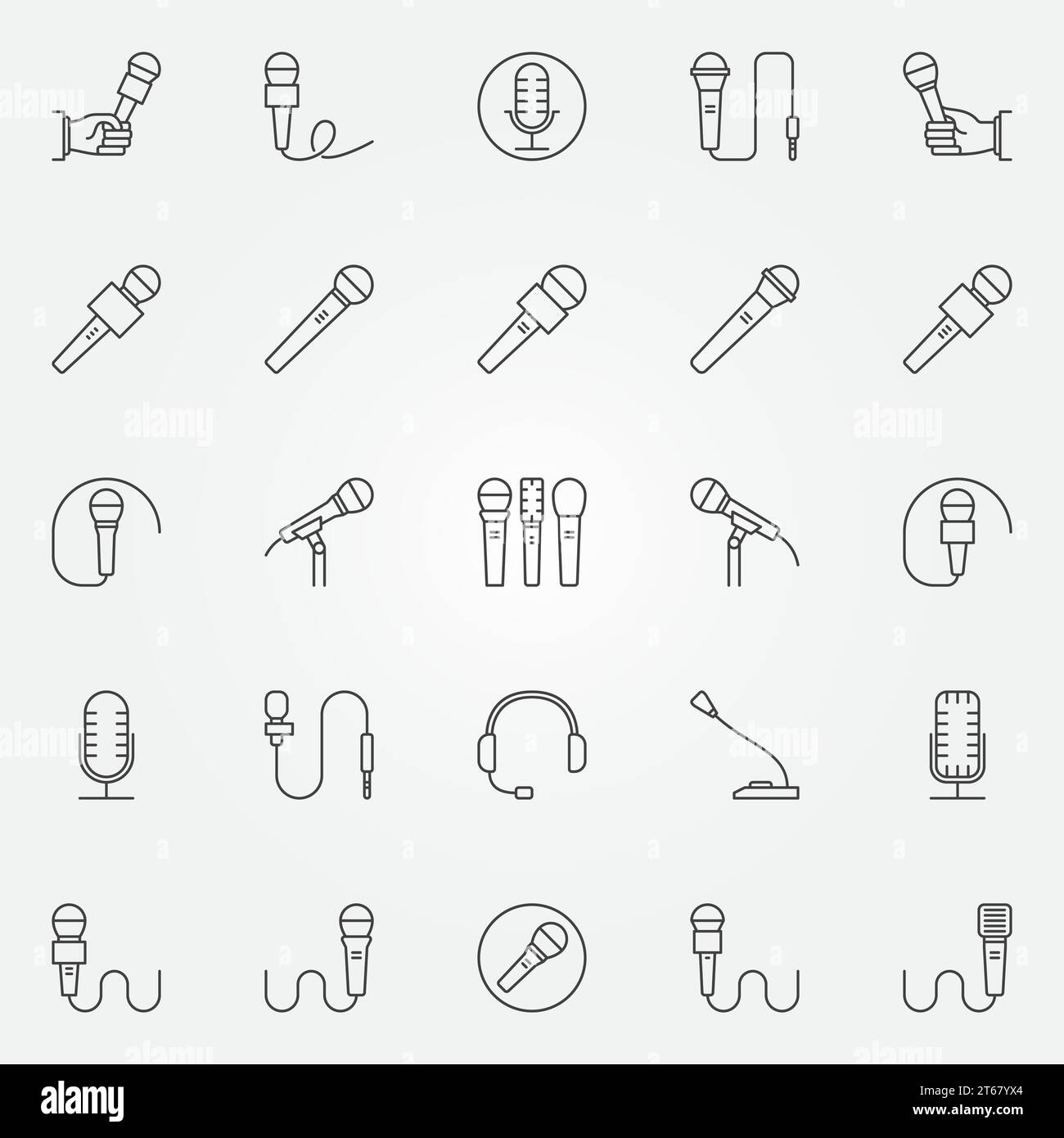 Microphone icons set vector thin line concept symbols or design