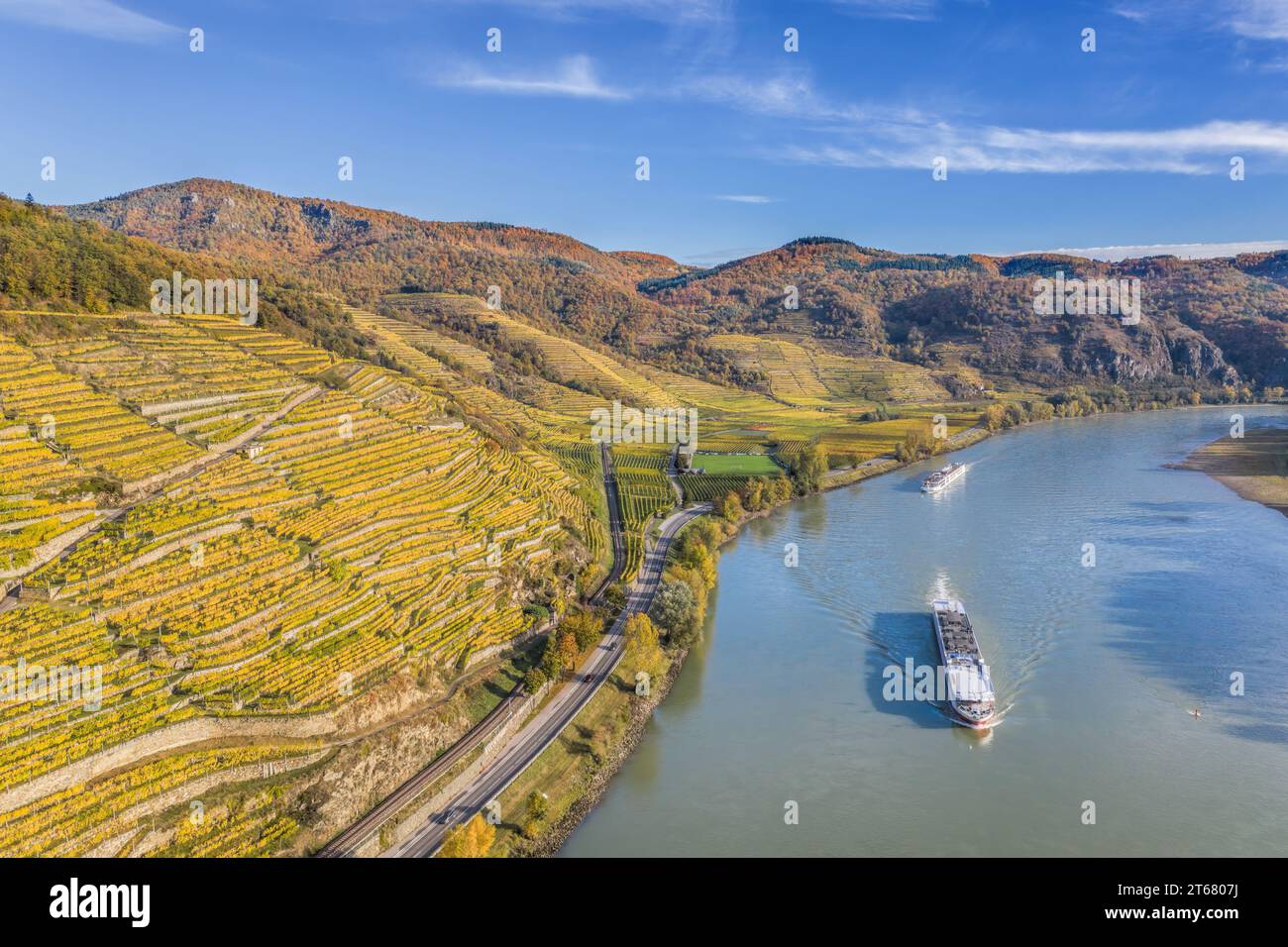 Panorama Of Wachau Valley Unesco World Heritage Site With Ships On Panorama Of Wachau Valley Unesco World Heritage Site With Ships On