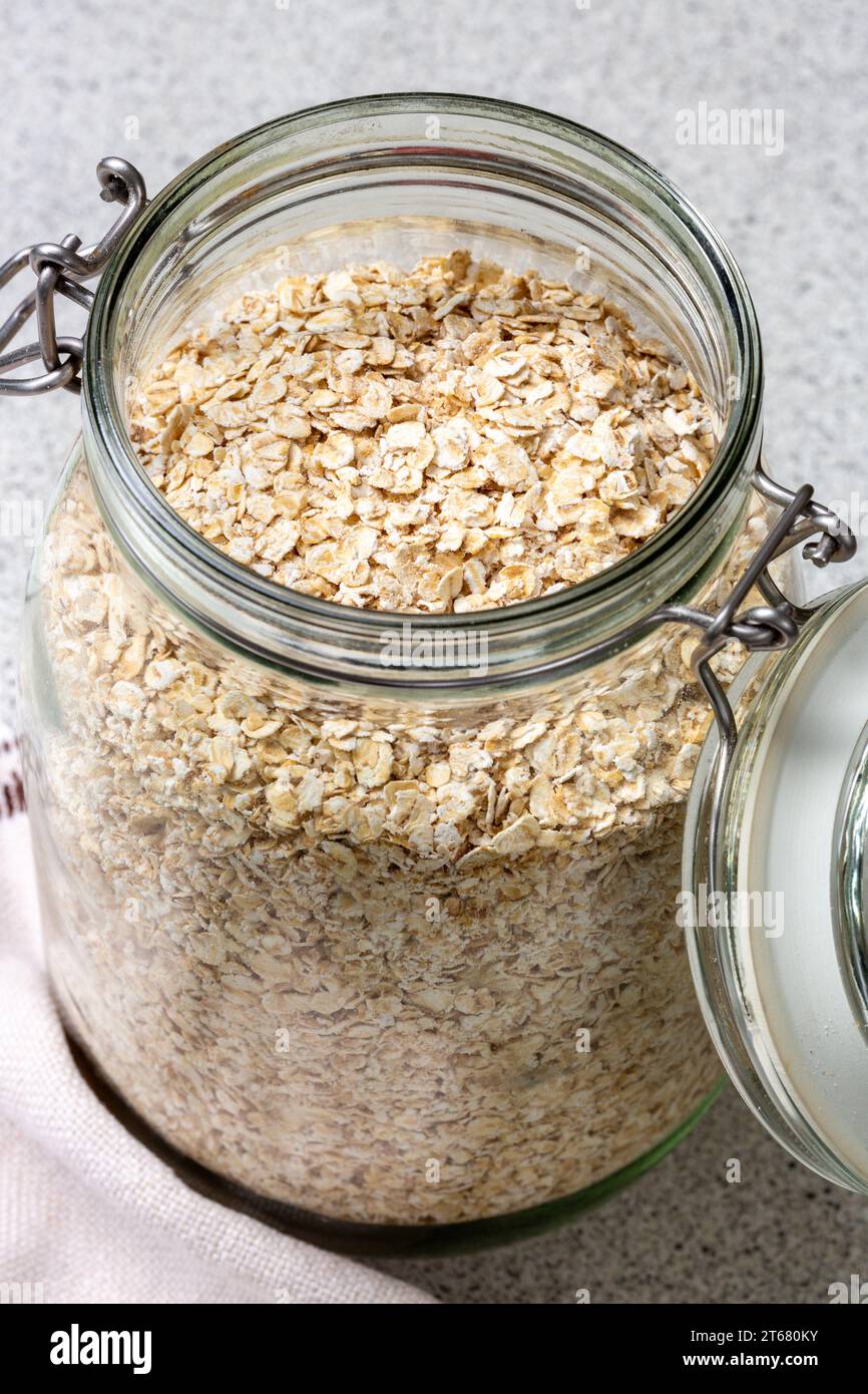 Glass kilner jar filled with porridge oats Stock Photo Alamy
