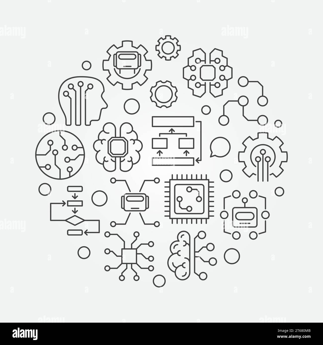 Artificial intelligence round vector concept illustration or symbol in thin line style Stock Vector