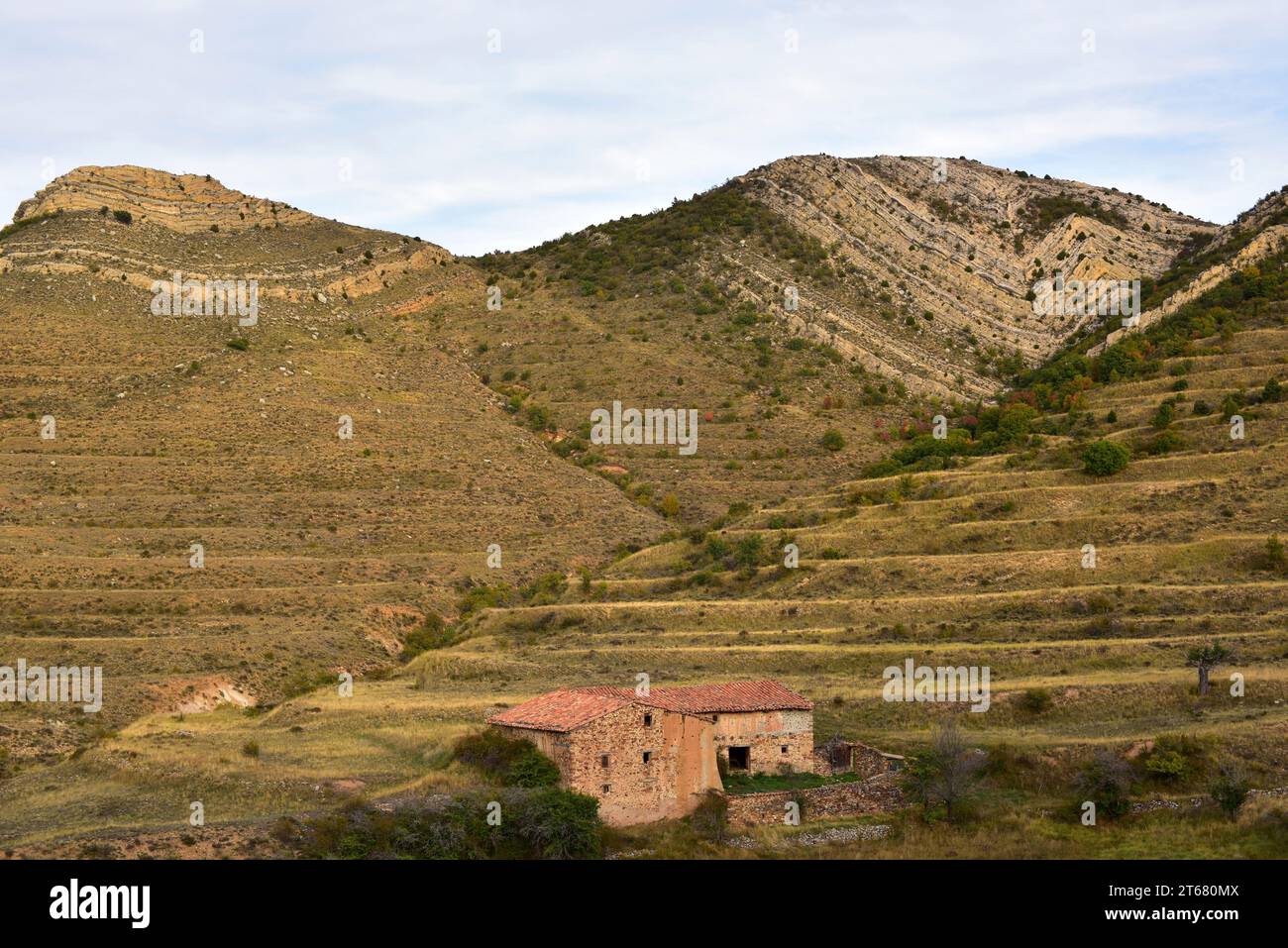 Syncline and anticline fold. Aliaga Geopark, Teruel province, Aragon, Spain. Stock Photo