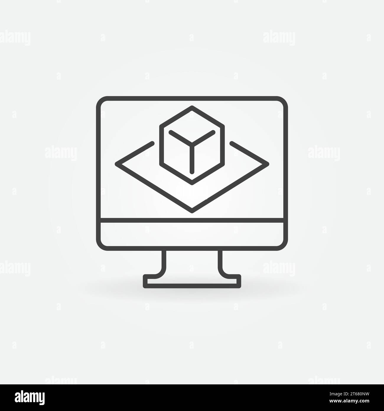 Computer with Augmented Reality concept vector icon or symbol in outline style Stock Vector